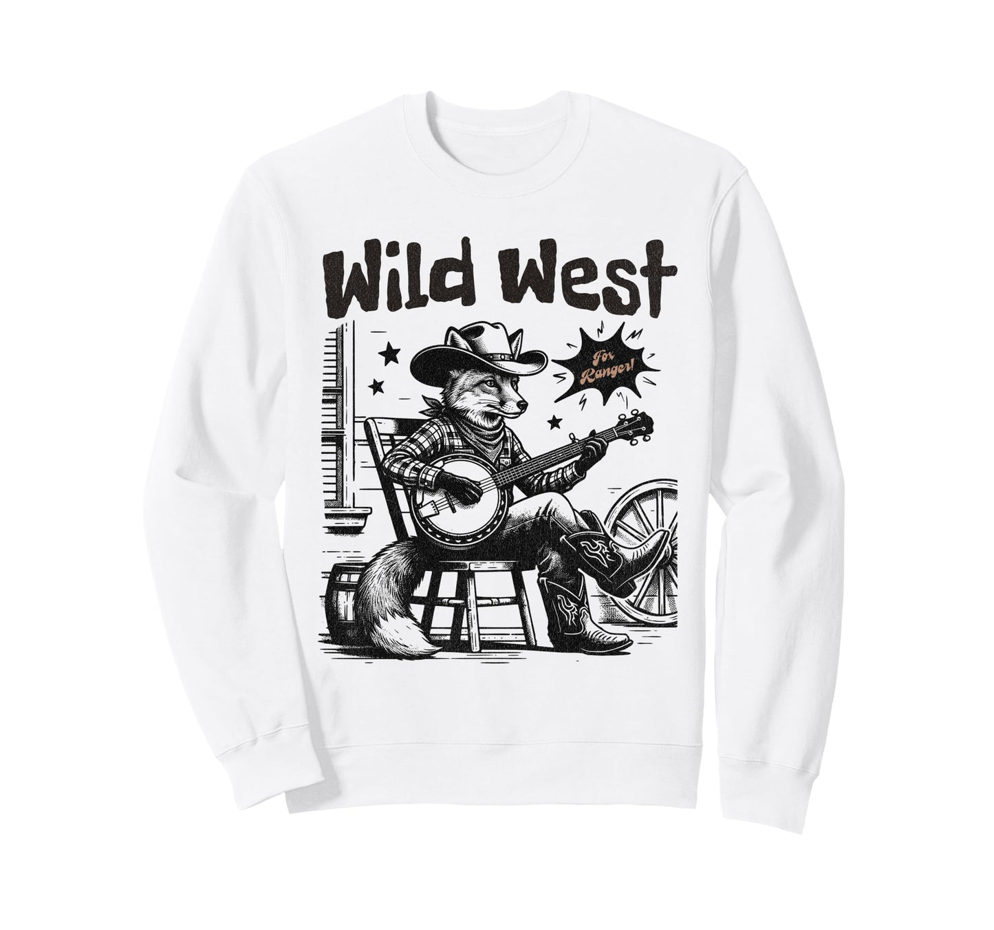 Funny Wild West Cowboy Fox Playing Sweatshirt - Aesthetic Graphic Unisex - T-Shirt, Sweatshirt, Hoodie