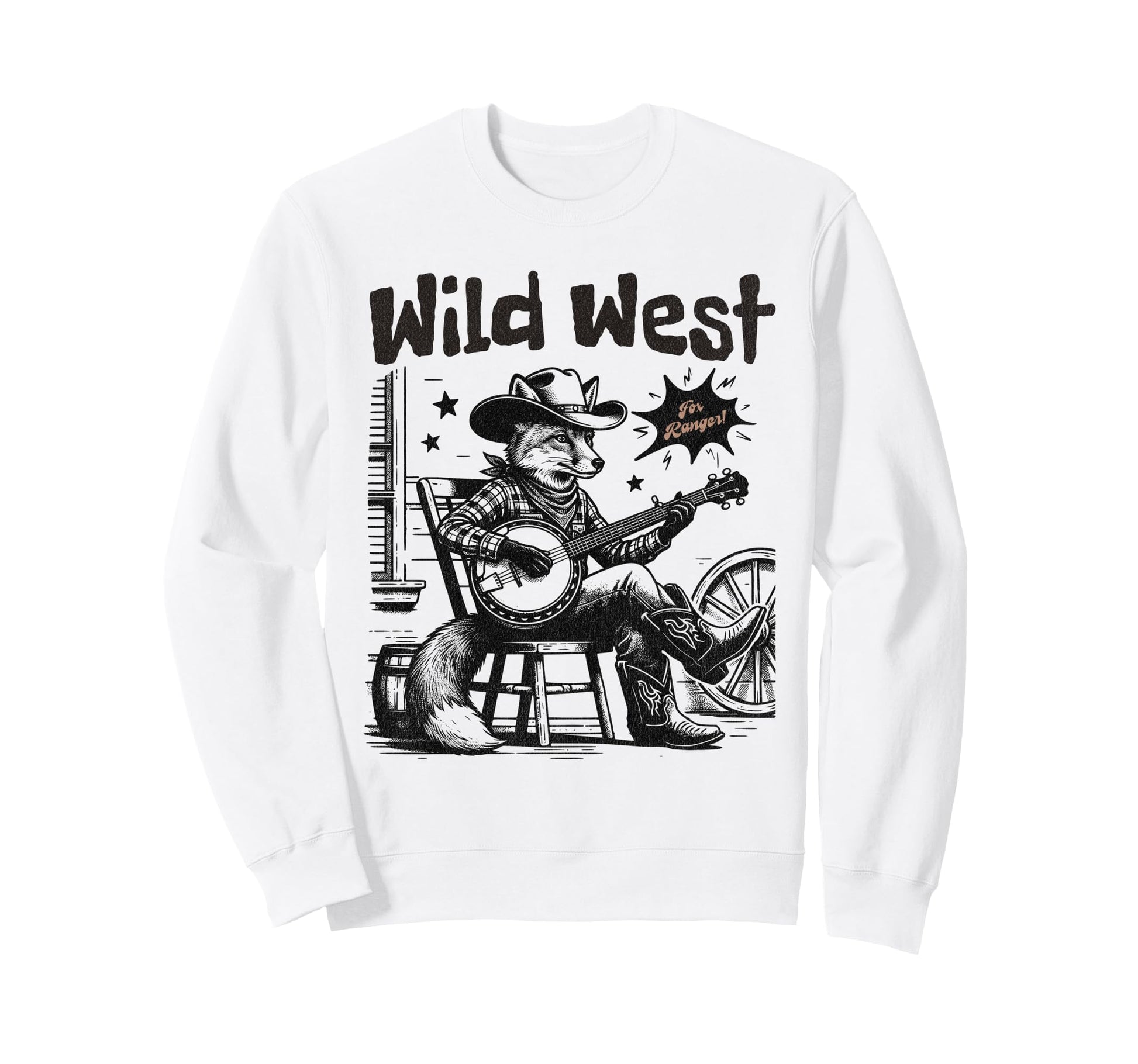 Funny Wild West Cowboy Fox Playing Sweatshirt - Aesthetic Graphic Unisex - T-Shirt, Sweatshirt, Hoodie