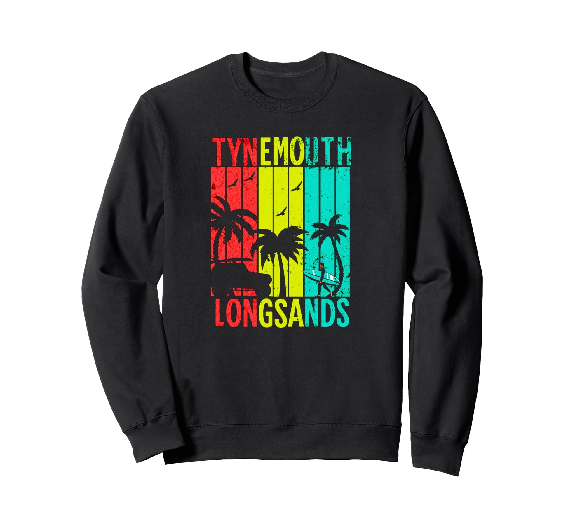 Tynemouth Longsands Rainbow Surfing Sweatshirt - Trendy Graphic Men Women - T-Shirt, Sweatshirt, Hoodie