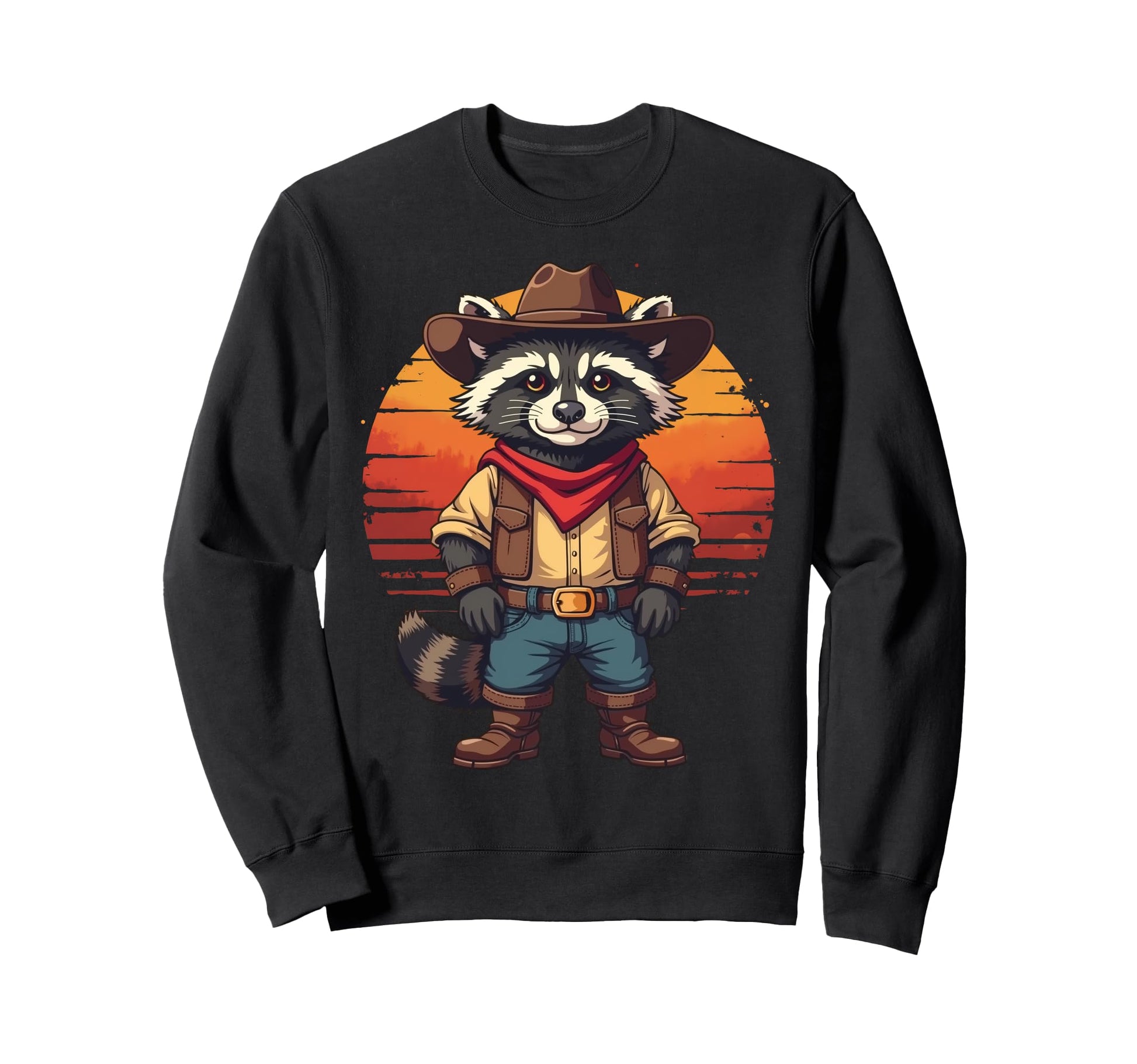 Funny Western Raccoon Wearing Sweatshirt - Unique Graphic for Adults - T-Shirt, Sweatshirt, Hoodie