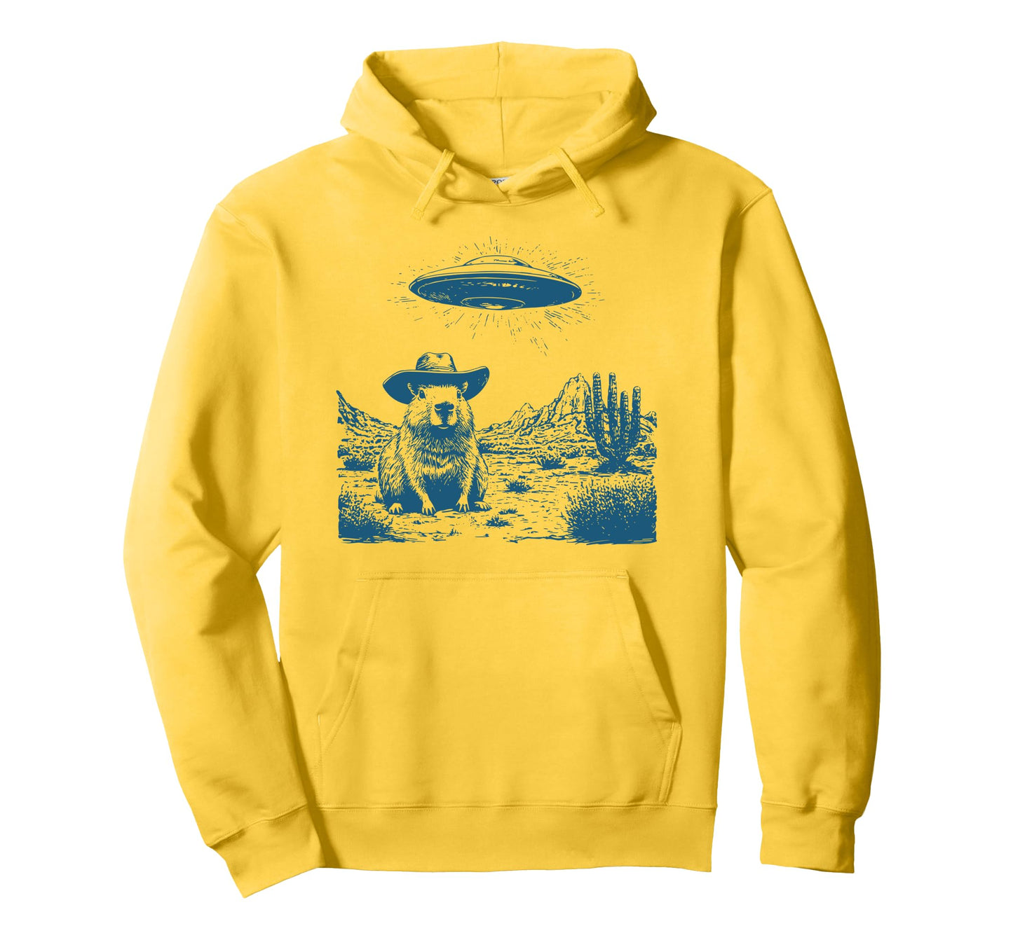 Funny Cowboy Capybara Alien Ufo Hoodie - Casual Everyday Wear Men Women - T-Shirt, Sweatshirt, Hoodie