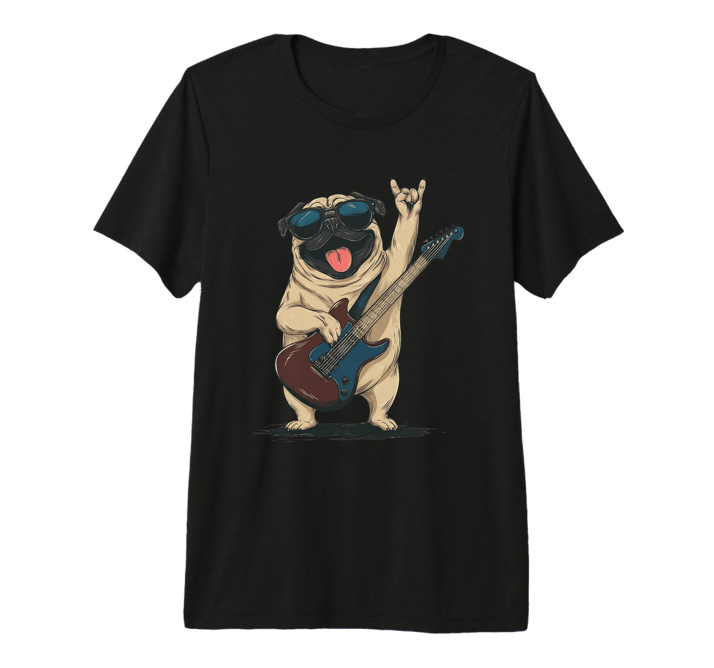 Rockstar Pug Sunglasses Electric T-Shirt - Casual Everyday Wear Unisex - T-Shirt, Sweatshirt, Hoodie