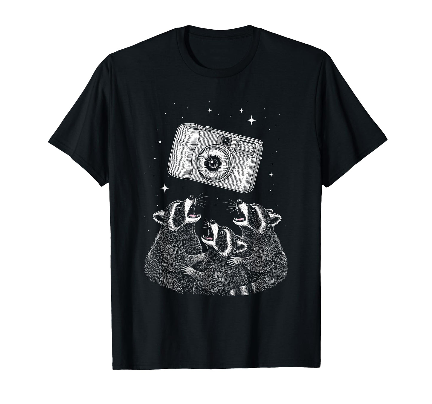 Photo Raccoon Camera Night Scene T-Shirt - Minimalist Print Men Women - T-Shirt, Sweatshirt, Hoodie
