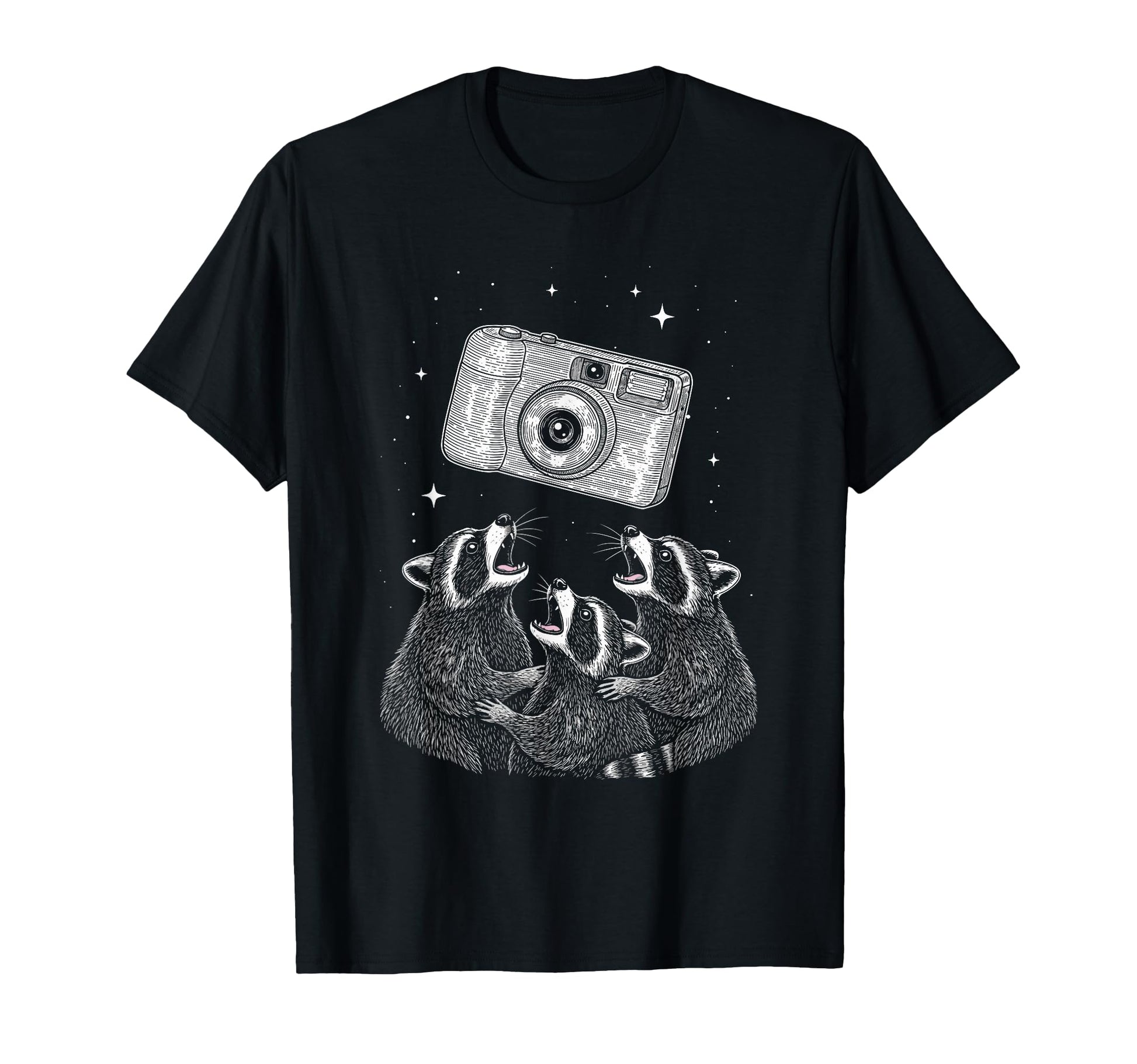 Photo Raccoon Camera Night Scene T-Shirt - Minimalist Print Men Women - T-Shirt, Sweatshirt, Hoodie