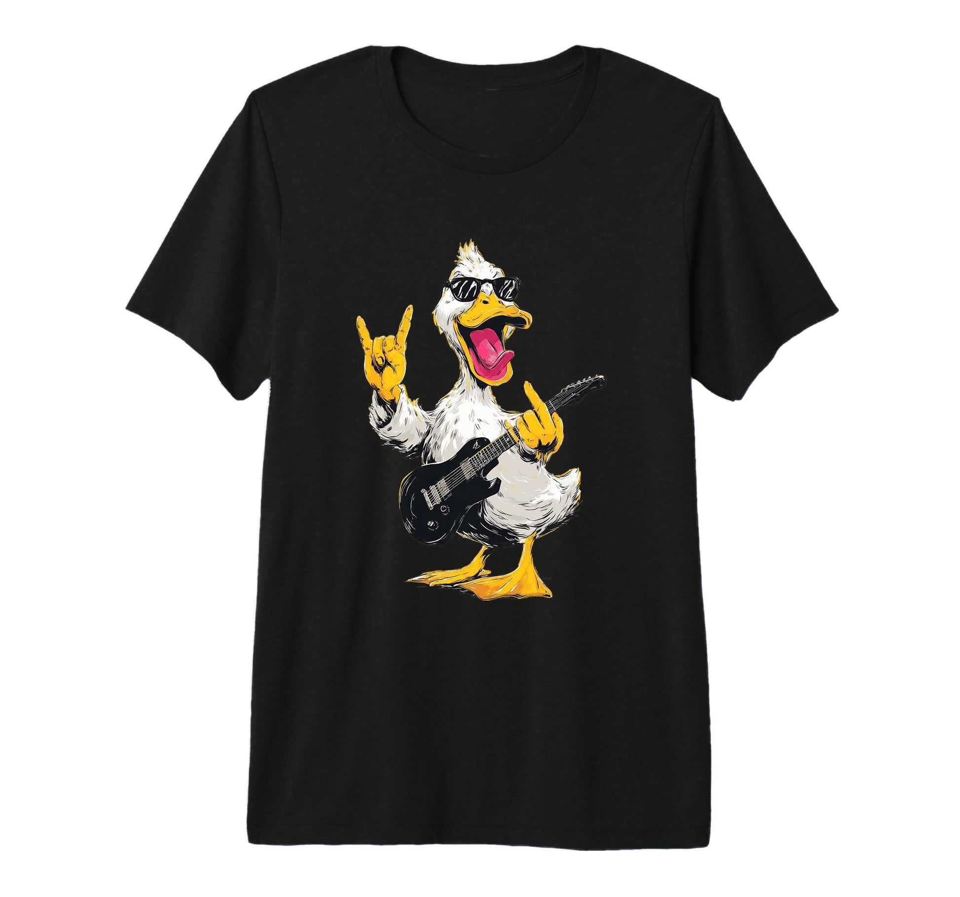 Funny Rock Duck Guitar Player Cartoon T-Shirt - Novelty Apparel Men Women - T-Shirt, Sweatshirt, Hoodie