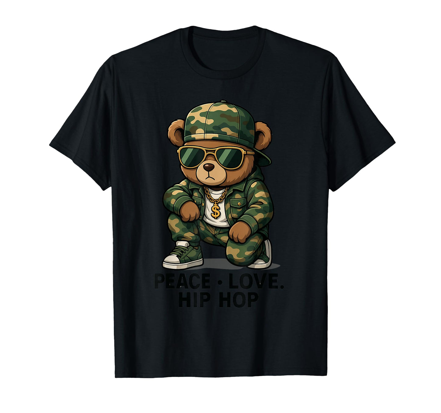 Camouflage Rapper Teddy Bear Camo 80S T-Shirt - Custom Art Print Men Women - T-Shirt, Sweatshirt, Hoodie