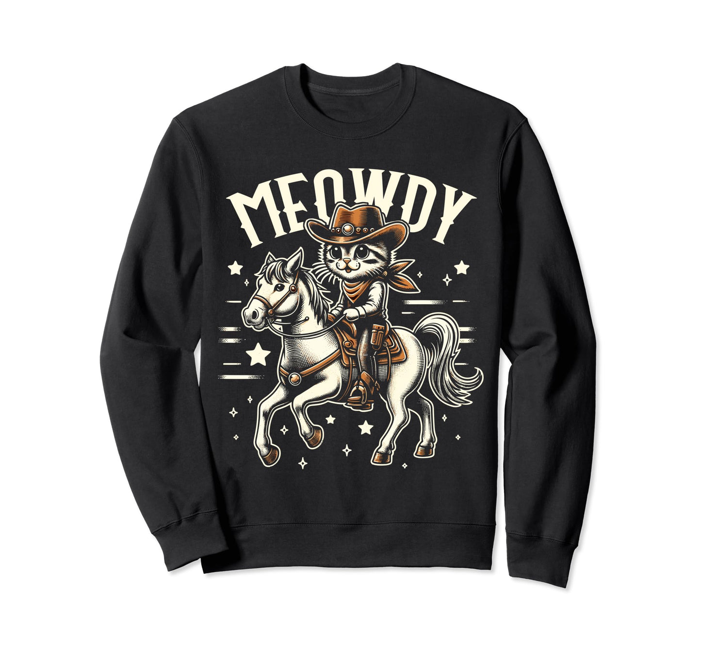 Meowdy Cat Cowboy Country Sweatshirt - Custom Art Print Men Women - T-Shirt, Sweatshirt, Hoodie