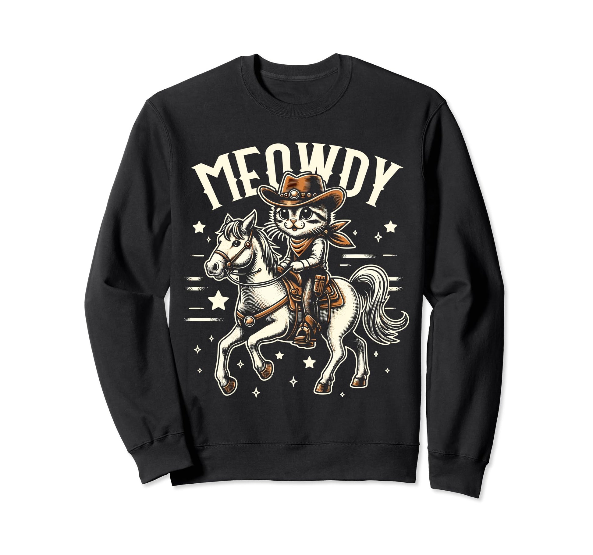 Meowdy Cat Cowboy Country Sweatshirt - Custom Art Print Men Women - T-Shirt, Sweatshirt, Hoodie