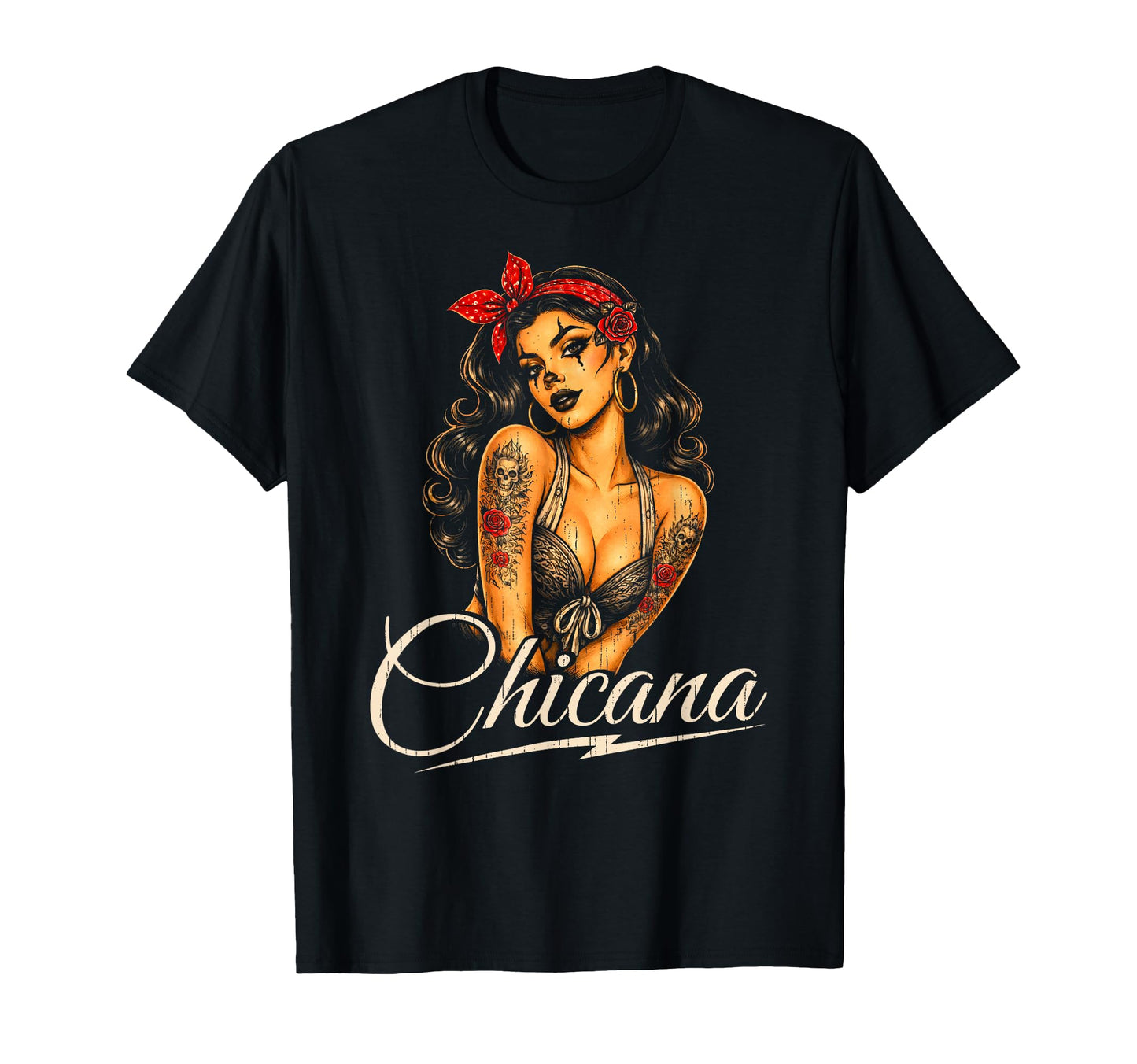 Chicana 80S Pin Up Hot Latina Tattoo T-Shirt - Custom Art Print Men Women - T-Shirt, Sweatshirt, Hoodie