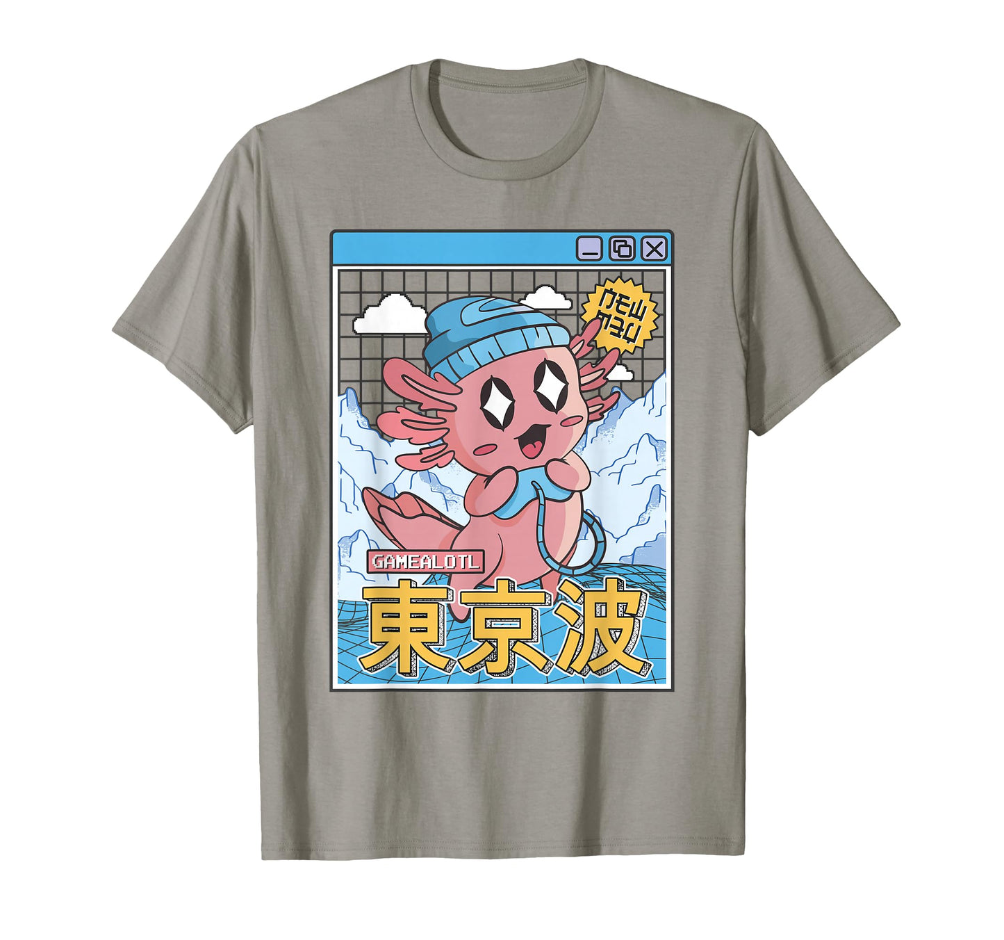 Happy Axolotl Gaming Vaporwave T-Shirt - Aesthetic Graphic for Adults - T-Shirt, Sweatshirt, Hoodie
