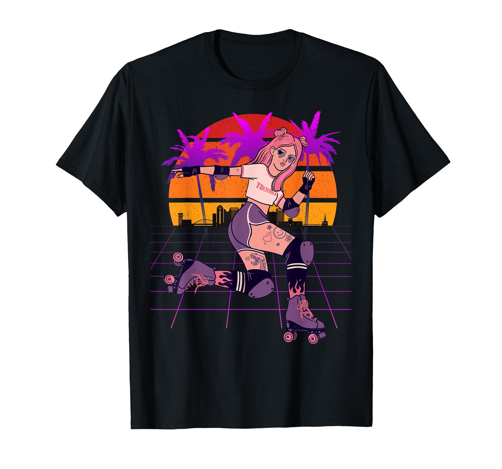 Roller Skating Synthwave 80S T-Shirt - Minimalist Print for Adults - T-Shirt, Sweatshirt, Hoodie