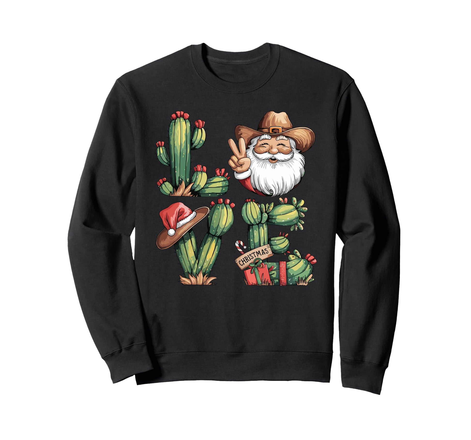 Santa Claus Cactus Howdy Western Sweatshirt - Minimalist Print Unisex - T-Shirt, Sweatshirt, Hoodie