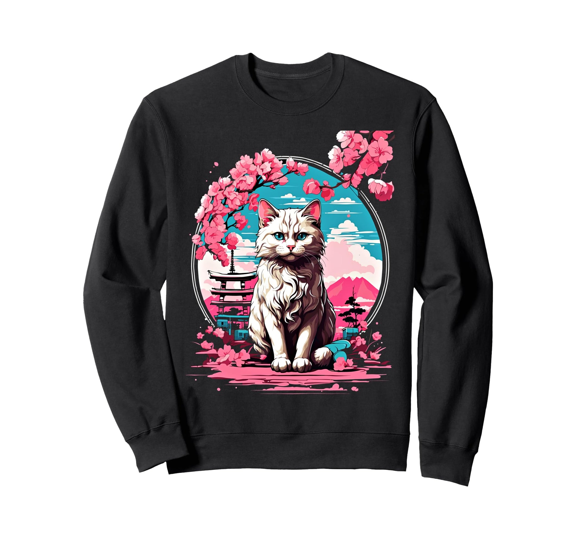 Anime Cat Japanese Aesthetic Sweatshirt - Custom Art Print for Adults - T-Shirt, Sweatshirt, Hoodie