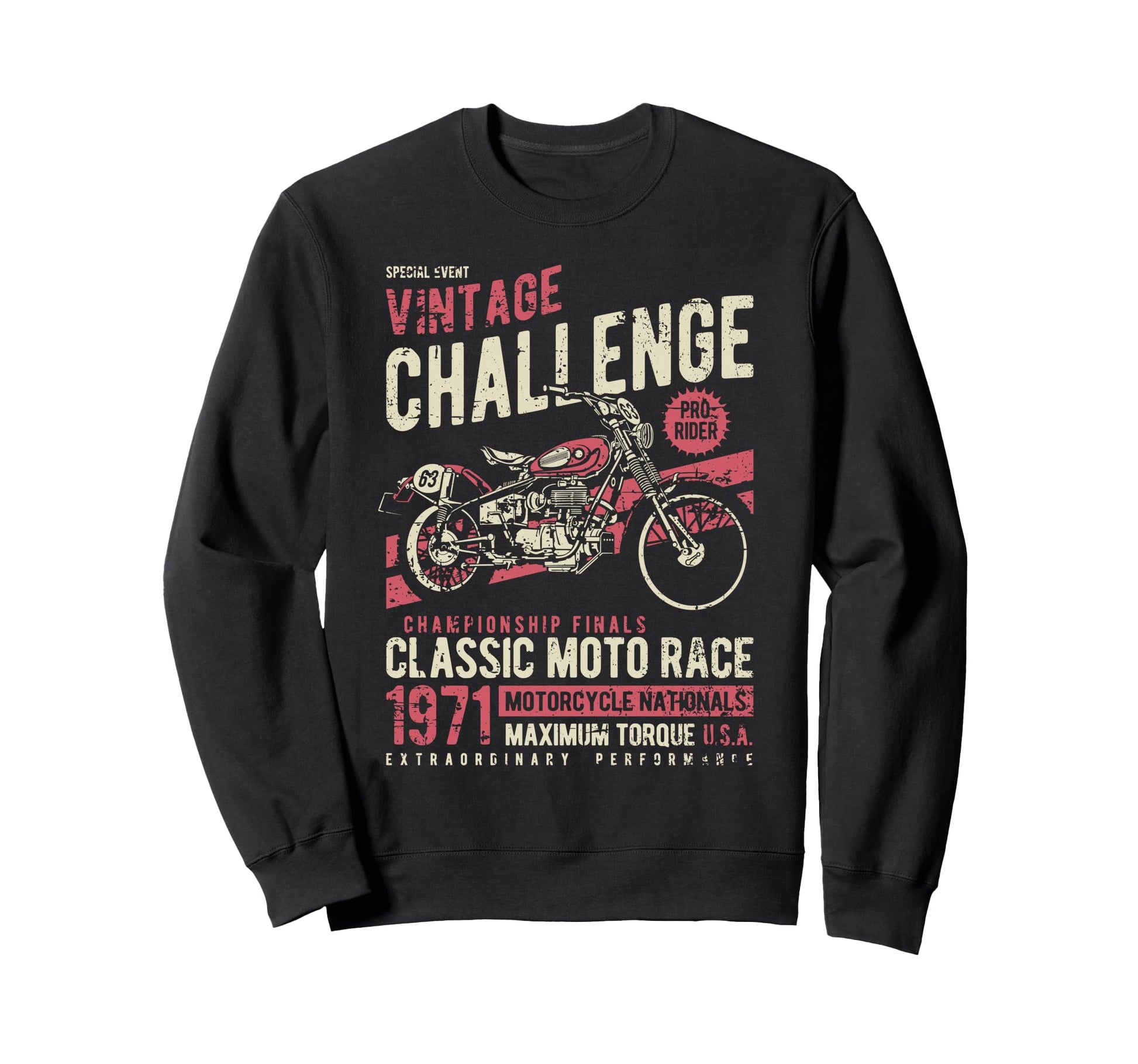 Challenge Motorcycle Race Distressed Sweatshirt - Graphic Print for Adults - T-Shirt, Sweatshirt, Hoodie