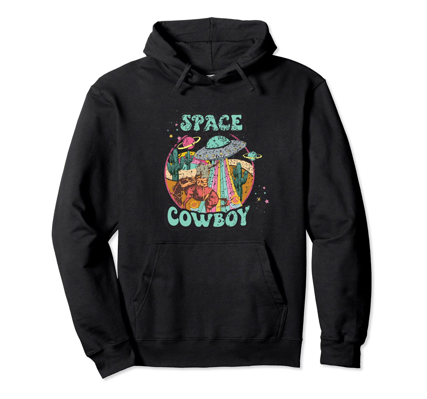 Space Cowboy Ufo Pastel Hoodie - Unique Graphic for Adults - T-Shirt, Sweatshirt, Hoodie