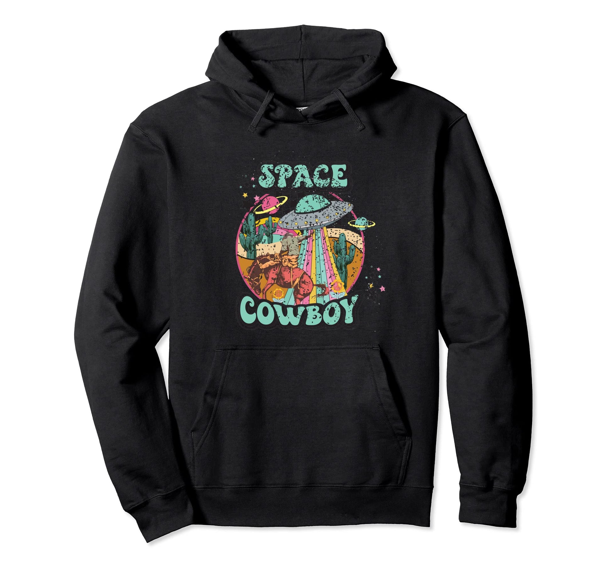 Space Cowboy Ufo Pastel Hoodie - Unique Graphic for Adults - T-Shirt, Sweatshirt, Hoodie