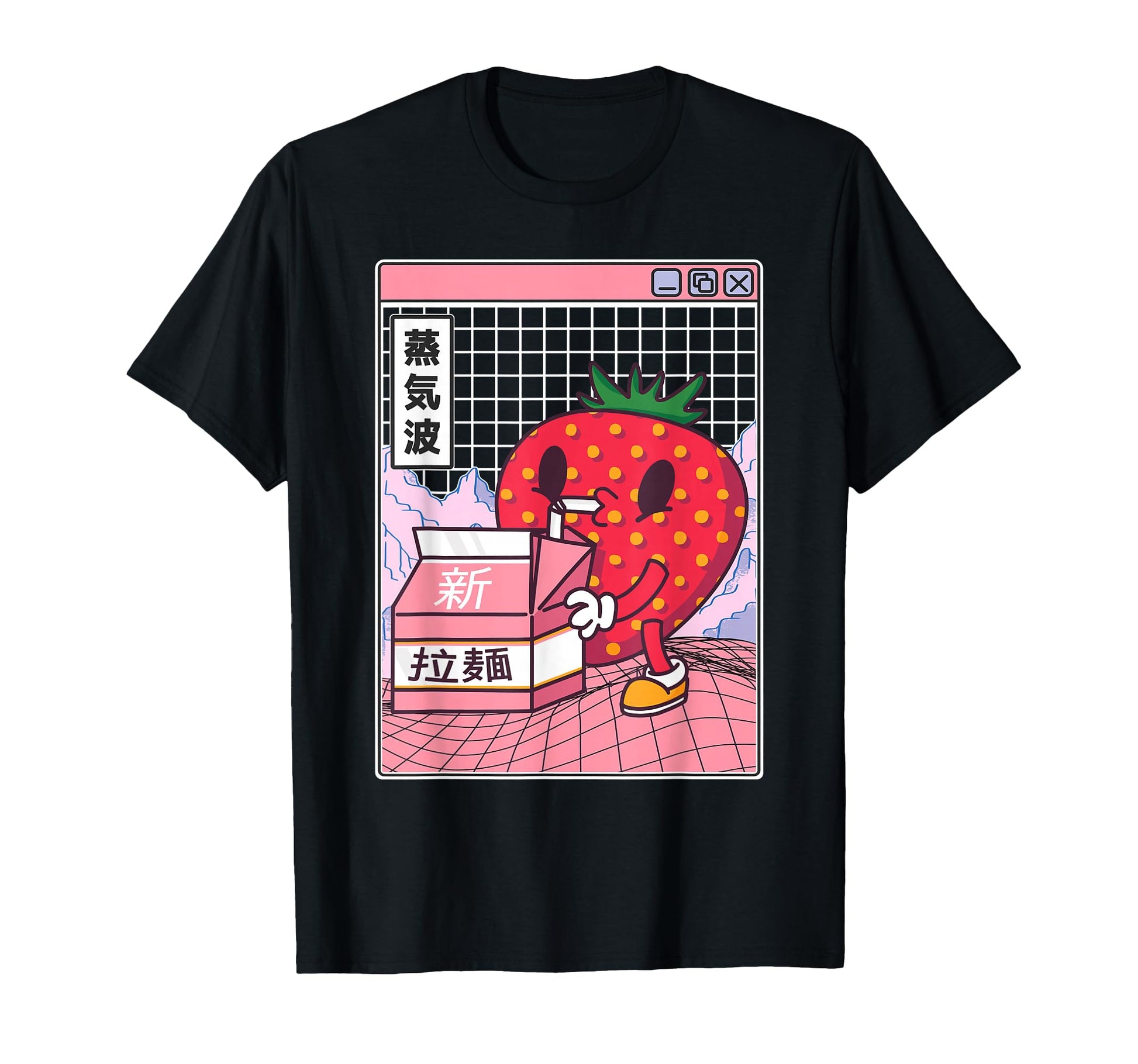 Strawberry Milk Carton Kawaii Grid T-Shirt - Aesthetic Graphic Men Women - T-Shirt, Sweatshirt, Hoodie