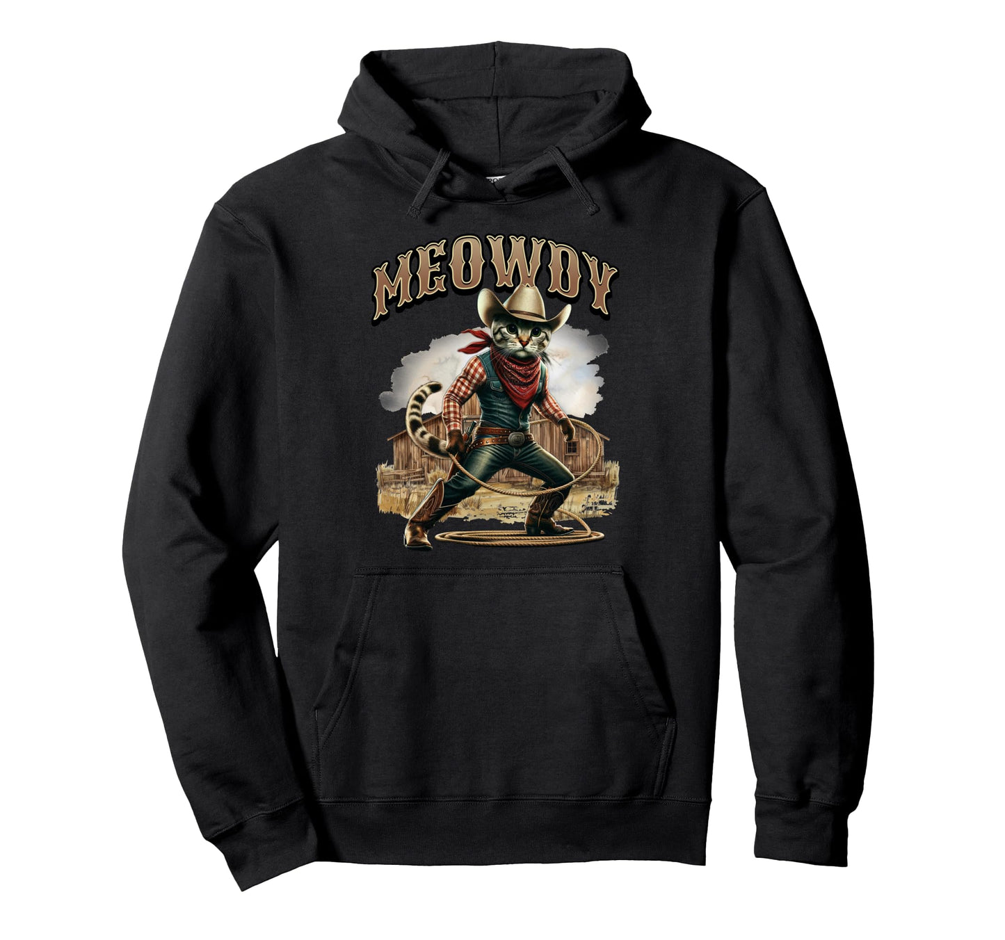 Meowdy Cat Cowboy Hat Funny Hoodie - Fun Novelty Design for Adults - T-Shirt, Sweatshirt, Hoodie