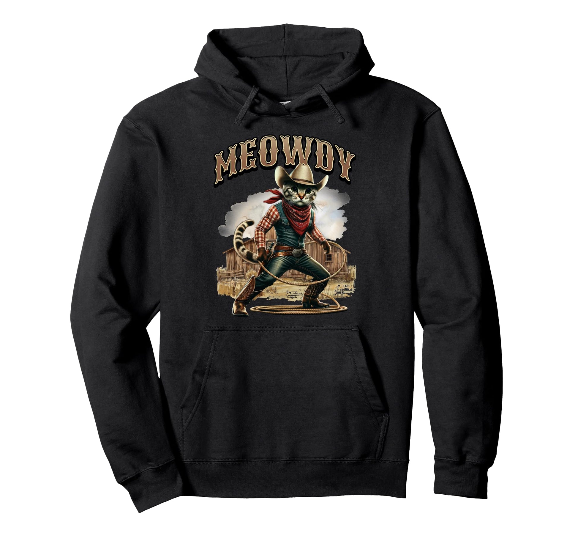 Meowdy Cat Cowboy Hat Funny Hoodie - Fun Novelty Design for Adults - T-Shirt, Sweatshirt, Hoodie