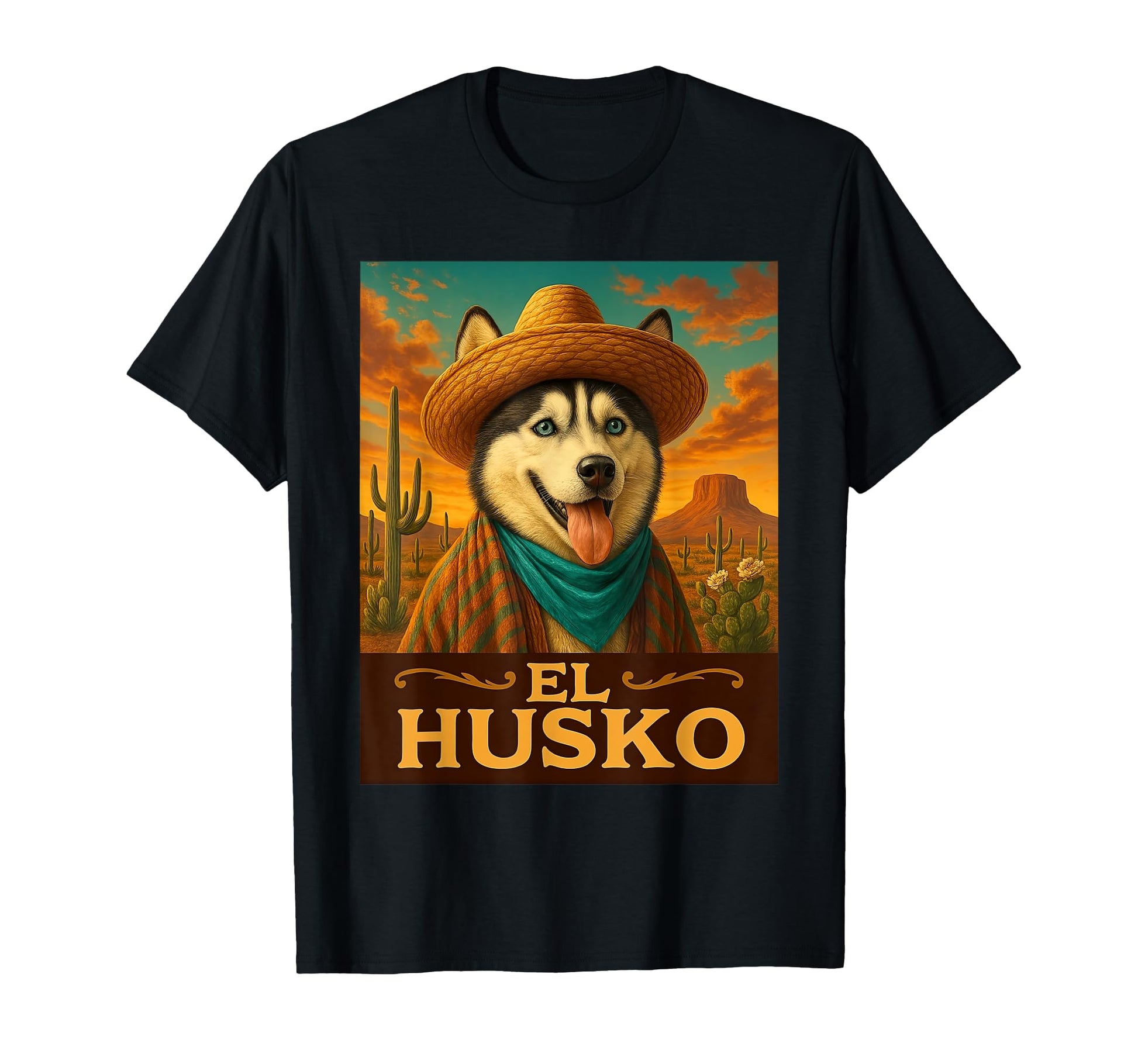 Husky El Husko Wild West Cowboy T-Shirt - Custom Art Print for Adults - T-Shirt, Sweatshirt, Hoodie
