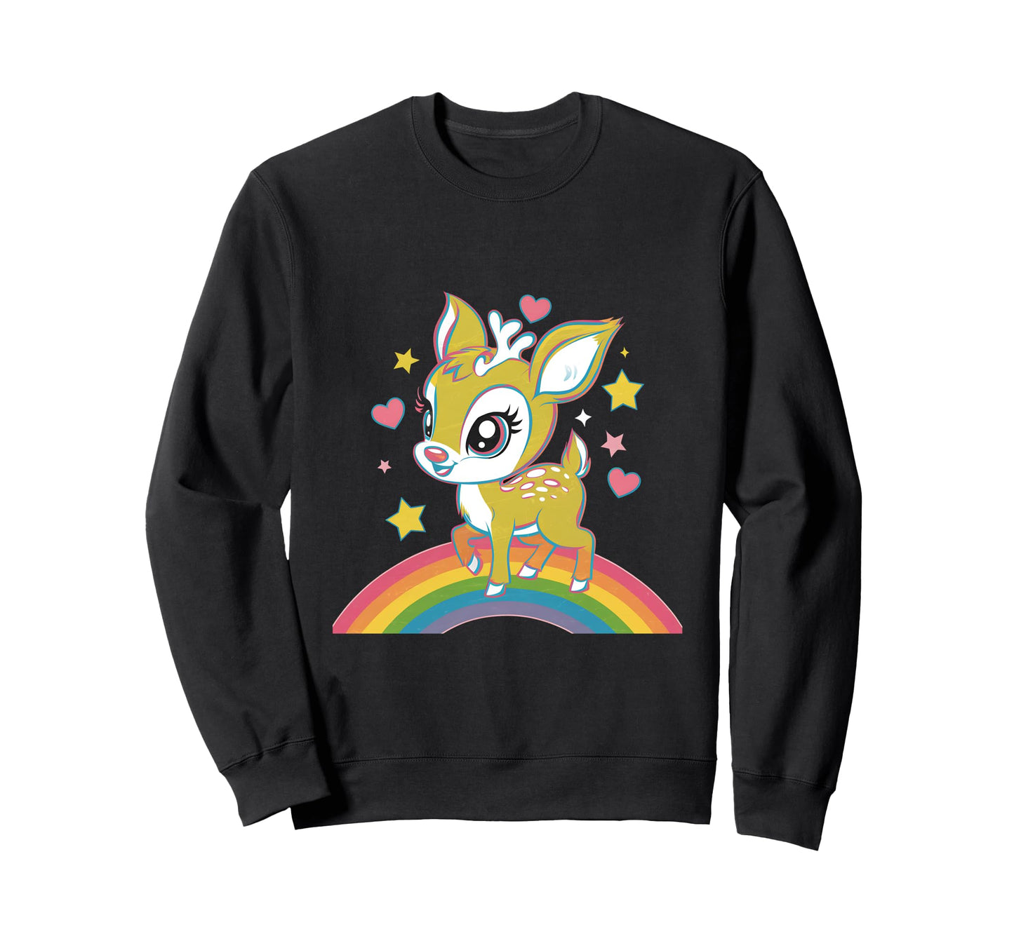 Deer Rainbow Adorable Cartoon Art Sweatshirt - Aesthetic Graphic Men Women - T-Shirt, Sweatshirt, Hoodie