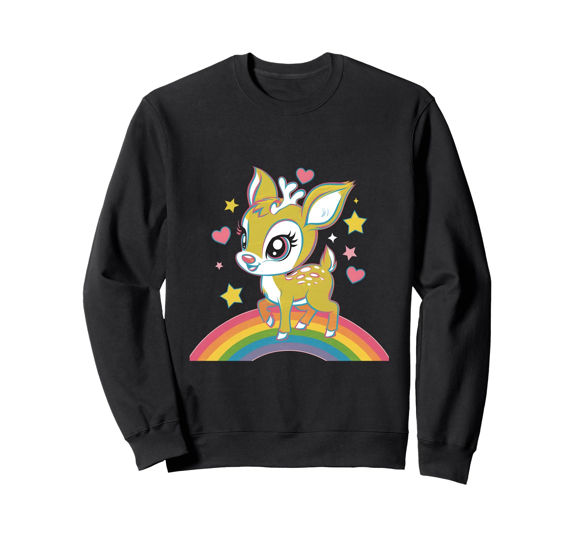 Deer Rainbow Adorable Cartoon Art Sweatshirt - Aesthetic Graphic Men Women - T-Shirt, Sweatshirt, Hoodie
