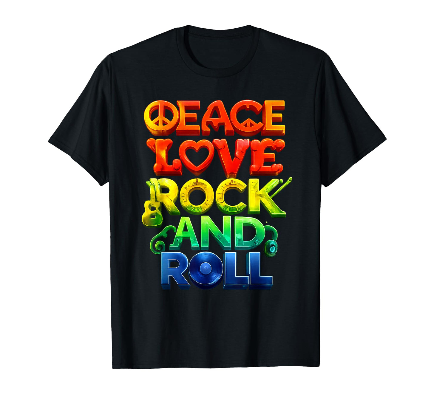 Peace Love Rock And Roll Music Typography T-Shirt - Trendy Graphic Unisex - T-Shirt, Sweatshirt, Hoodie