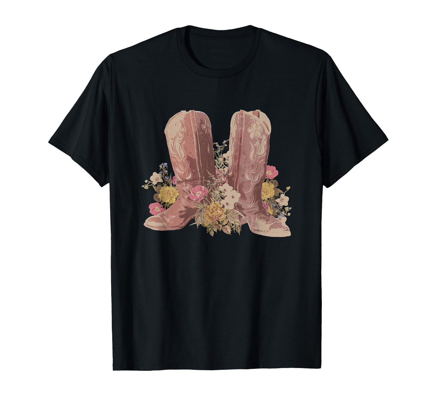 Floral Portrait Cowboy Boots T-Shirt - Unique Graphic Men Women - T-Shirt, Sweatshirt, Hoodie