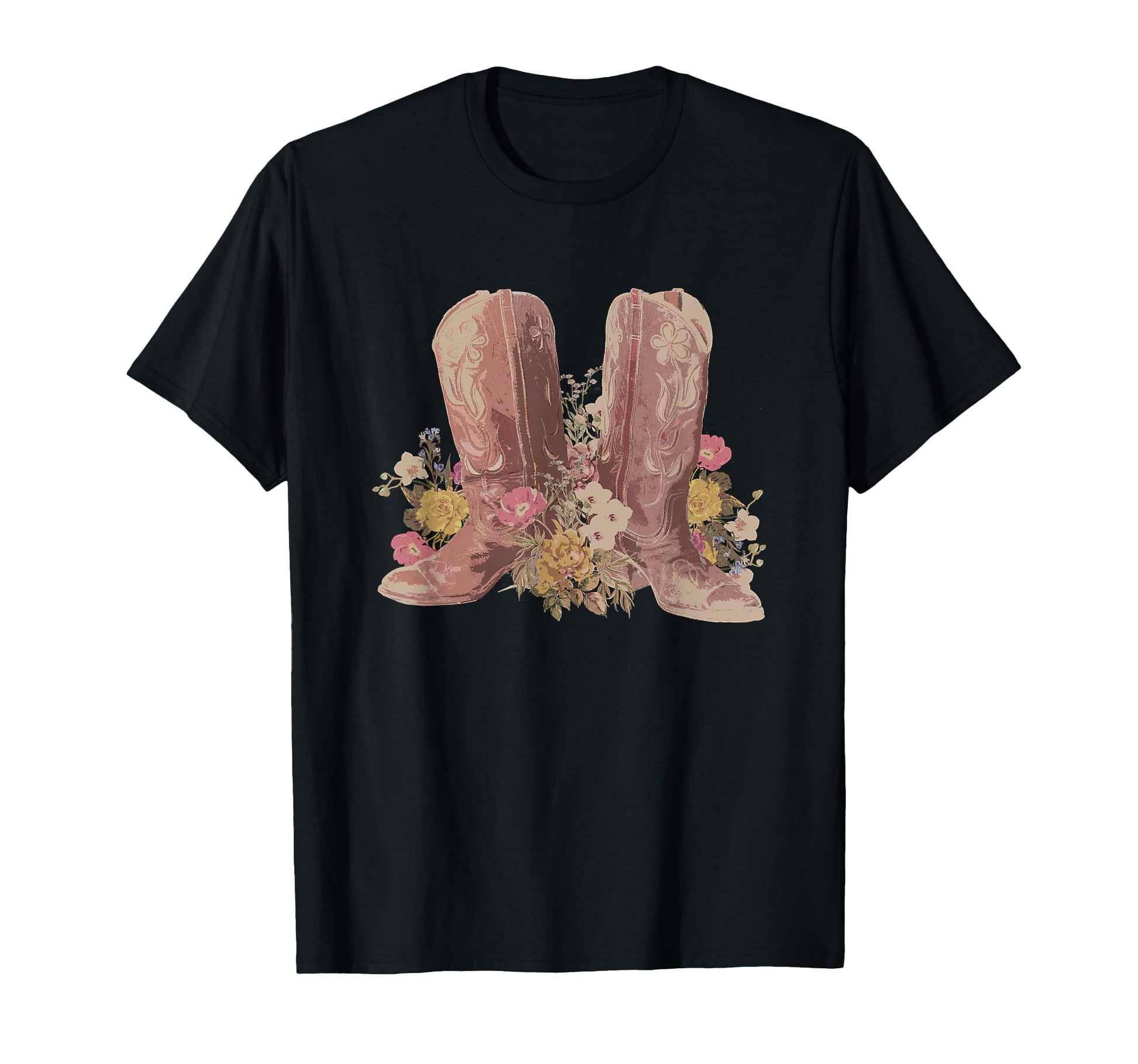 Floral Portrait Cowboy Boots T-Shirt - Unique Graphic Men Women - T-Shirt, Sweatshirt, Hoodie