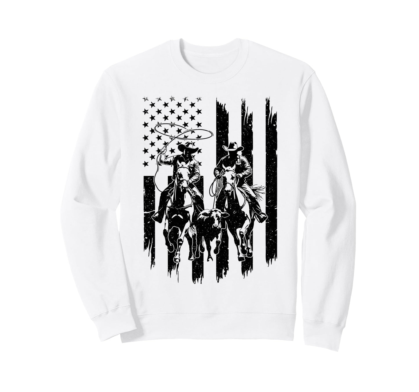 Usa Flag Rodeo Team Roping Cowboy Sweatshirt - Aesthetic Graphic Men Women - T-Shirt, Sweatshirt, Hoodie