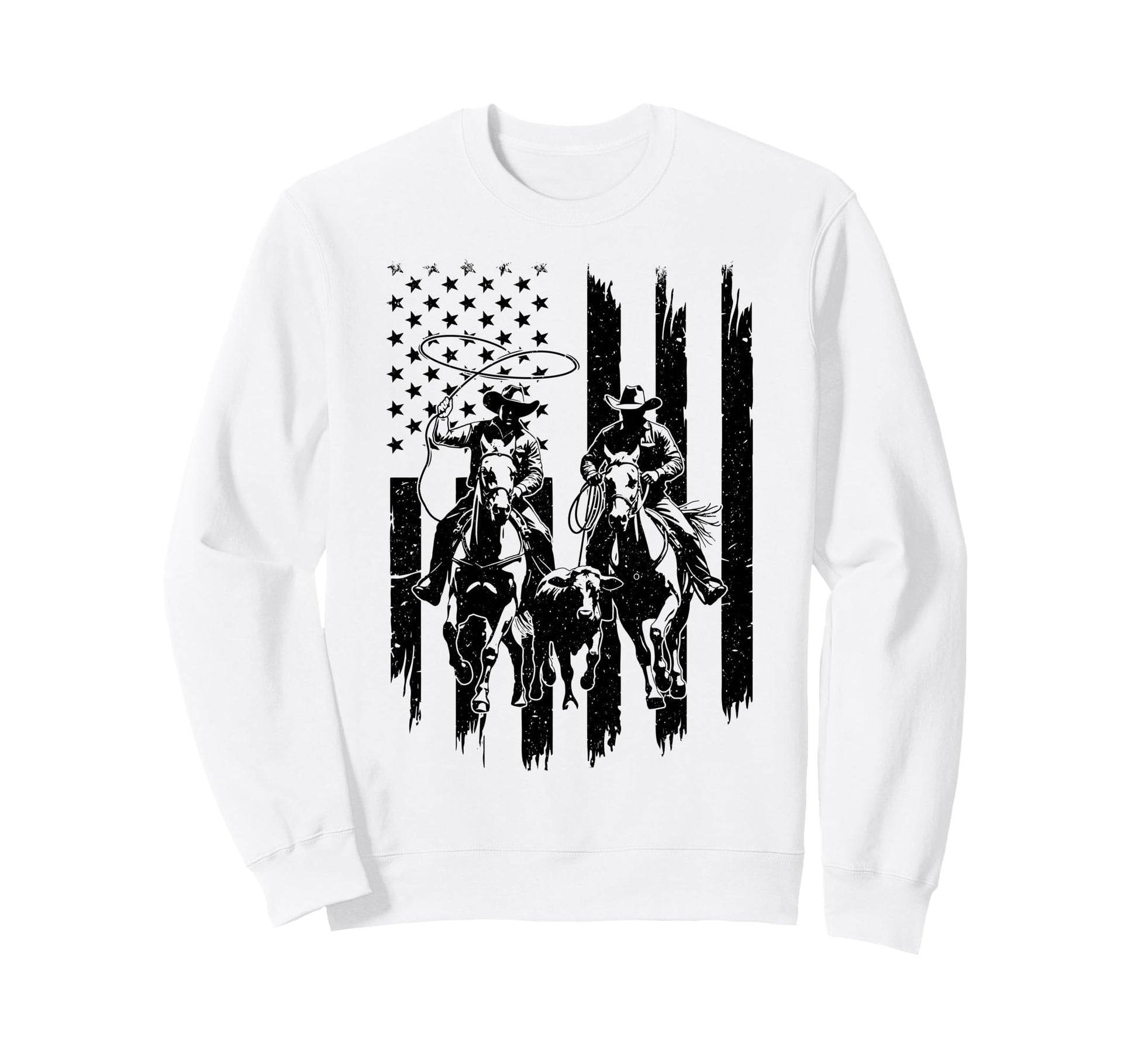 Usa Flag Rodeo Team Roping Cowboy Sweatshirt - Aesthetic Graphic Men Women - T-Shirt, Sweatshirt, Hoodie