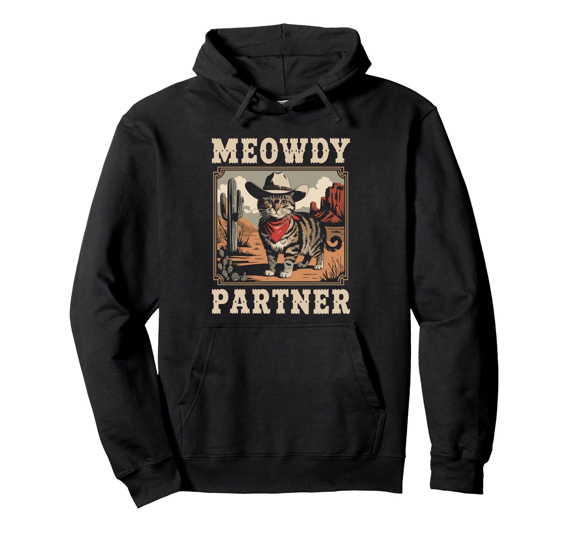 Meowdy Partner Funny Country Cat Hoodie - Custom Art Print for Adults - T-Shirt, Sweatshirt, Hoodie