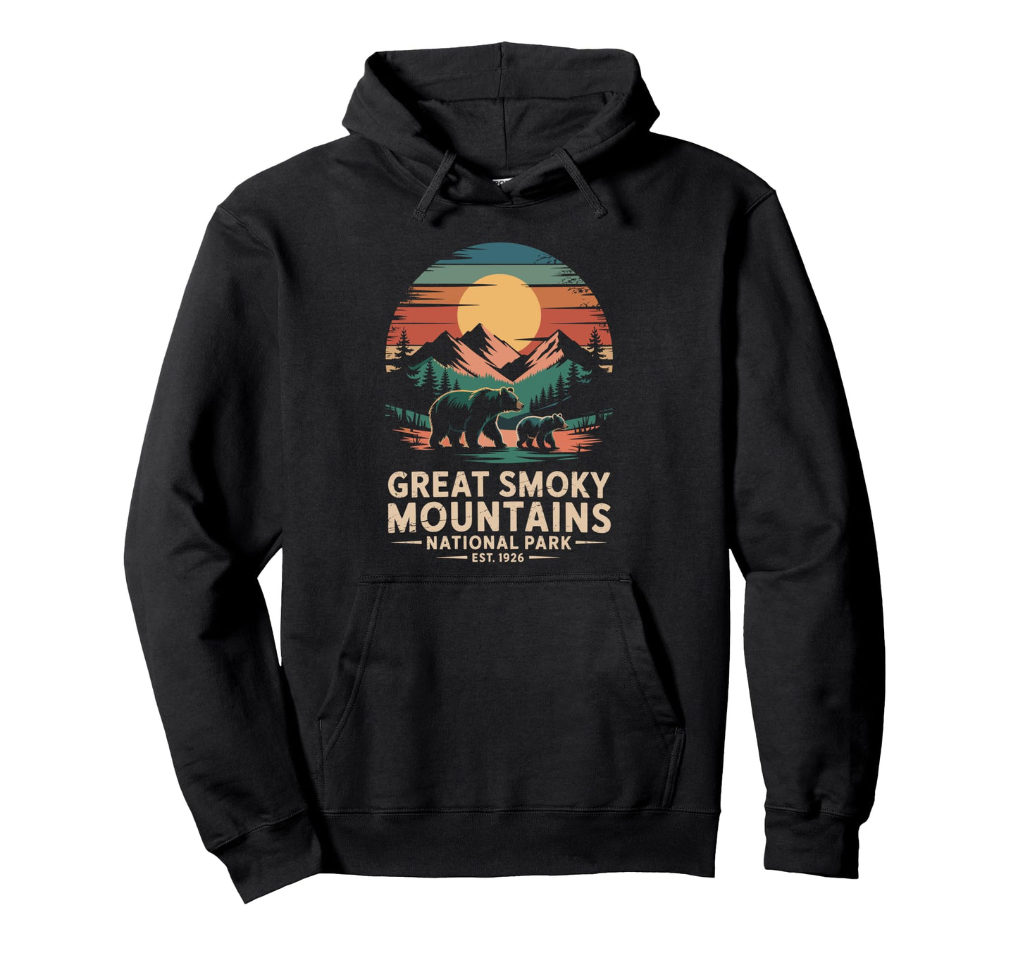 Great Smoky Mountains Bear Sunset Hoodie - Streetwear Style for Adults - T-Shirt, Sweatshirt, Hoodie