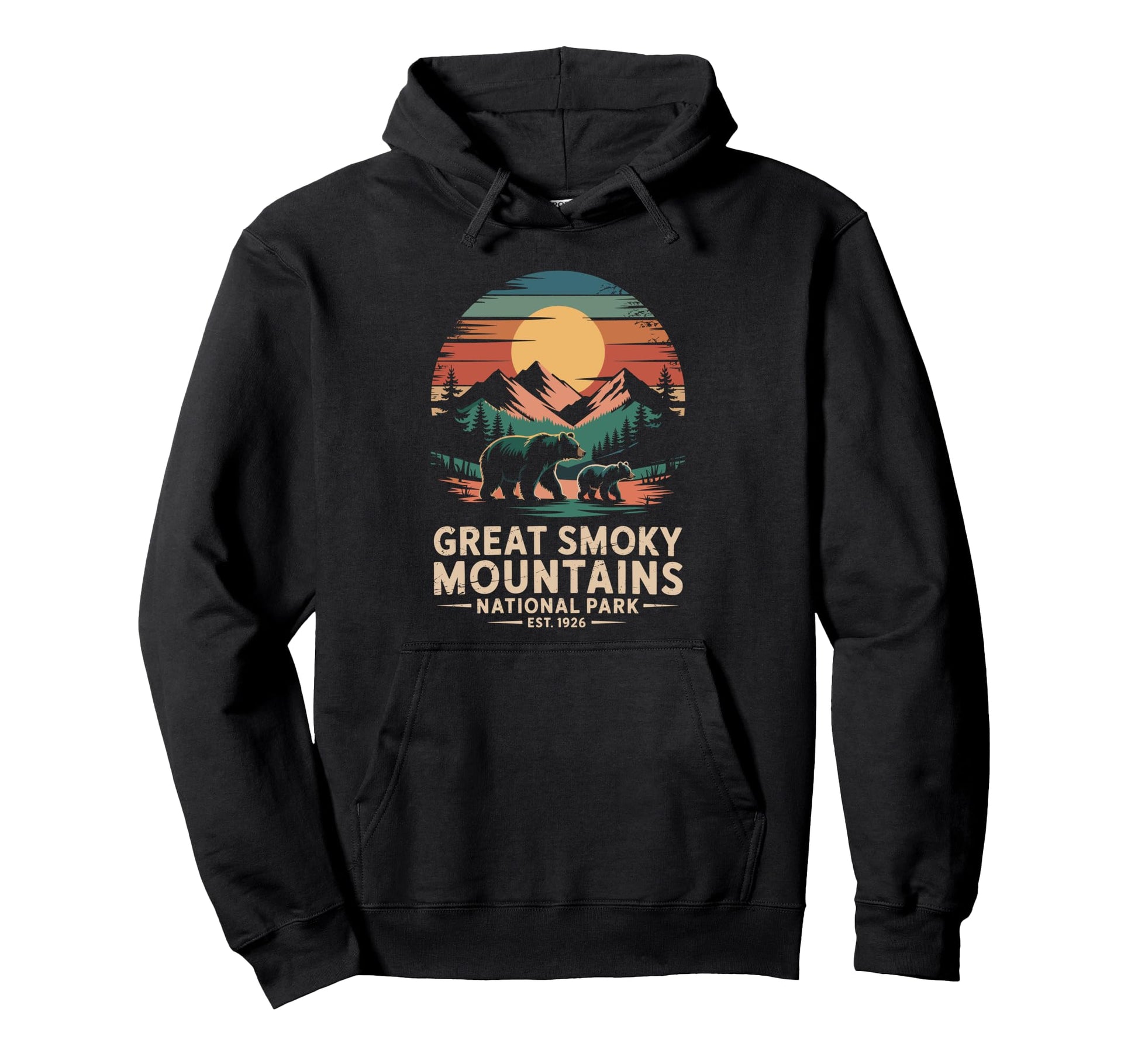 Great Smoky Mountains Bear Sunset Hoodie - Streetwear Style for Adults - T-Shirt, Sweatshirt, Hoodie
