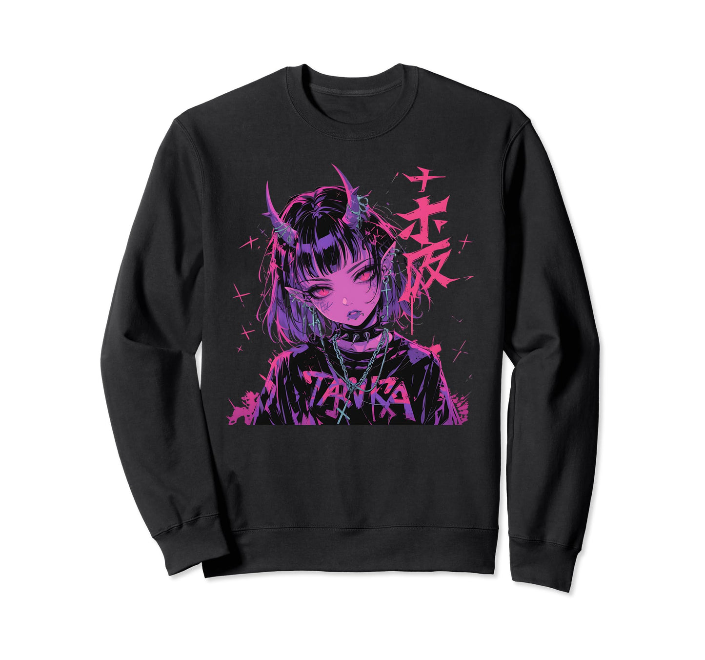 Goth Grunge Demon Anime Waifu Sweatshirt - Custom Art Print for Adults - T-Shirt, Sweatshirt, Hoodie