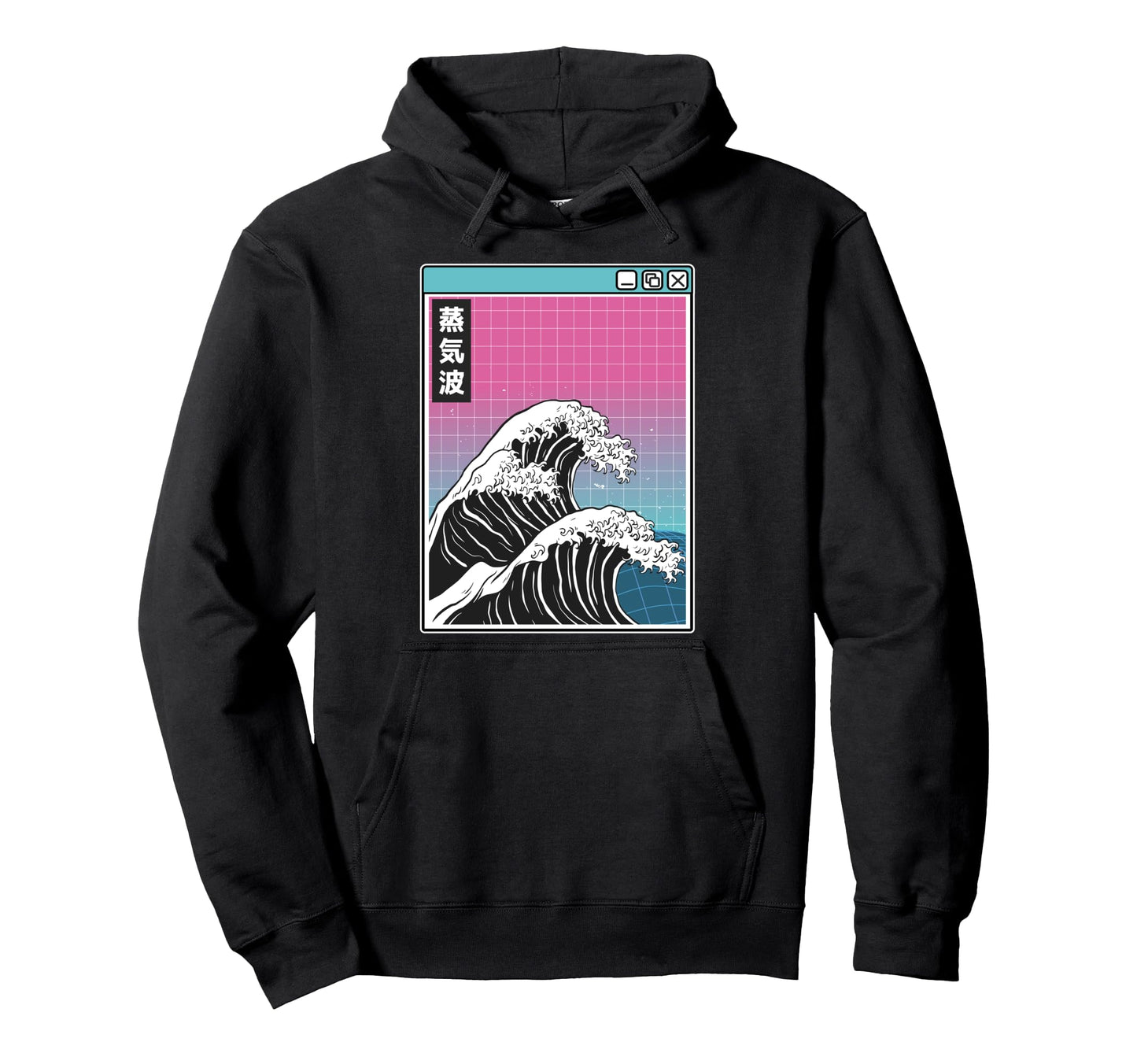 Great Wave Off Kanagawa Grid Vaporwave Hoodie - Custom Art Print Unisex - T-Shirt, Sweatshirt, Hoodie