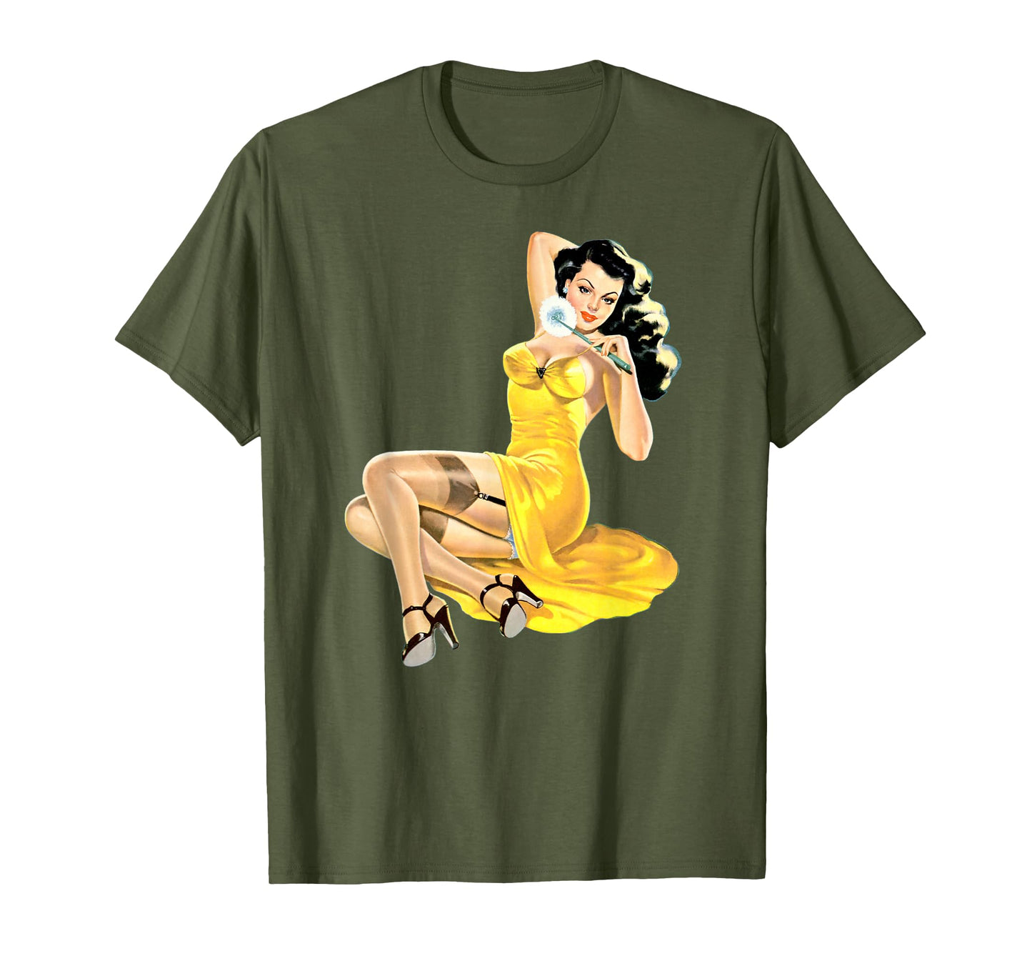 Yellow Dress Pin Up Sexy Pinup Art T-Shirt - Trendy Graphic Men Women - T-Shirt, Sweatshirt, Hoodie