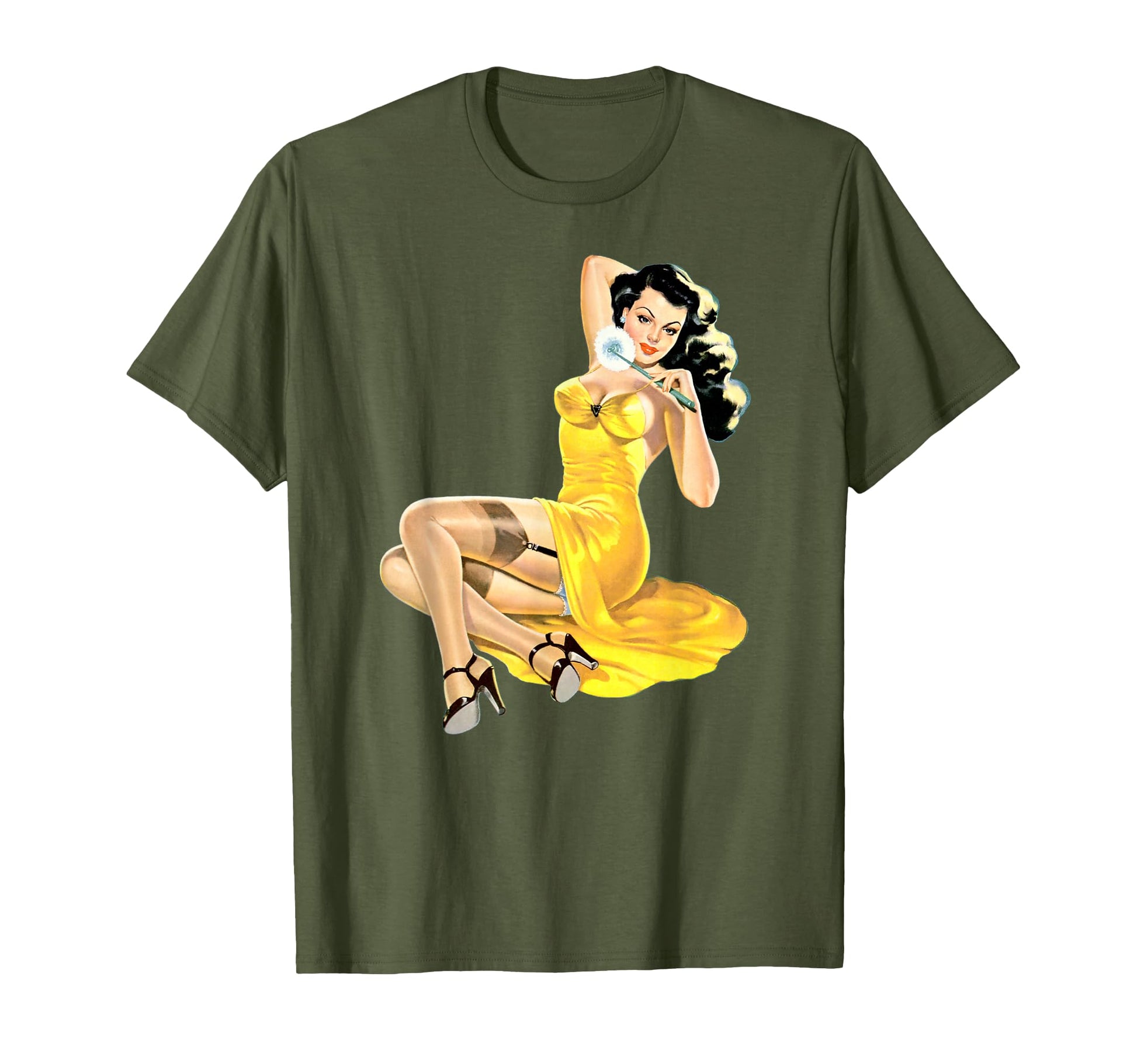 Yellow Dress Pin Up Sexy Pinup Art T-Shirt - Trendy Graphic Men Women - T-Shirt, Sweatshirt, Hoodie