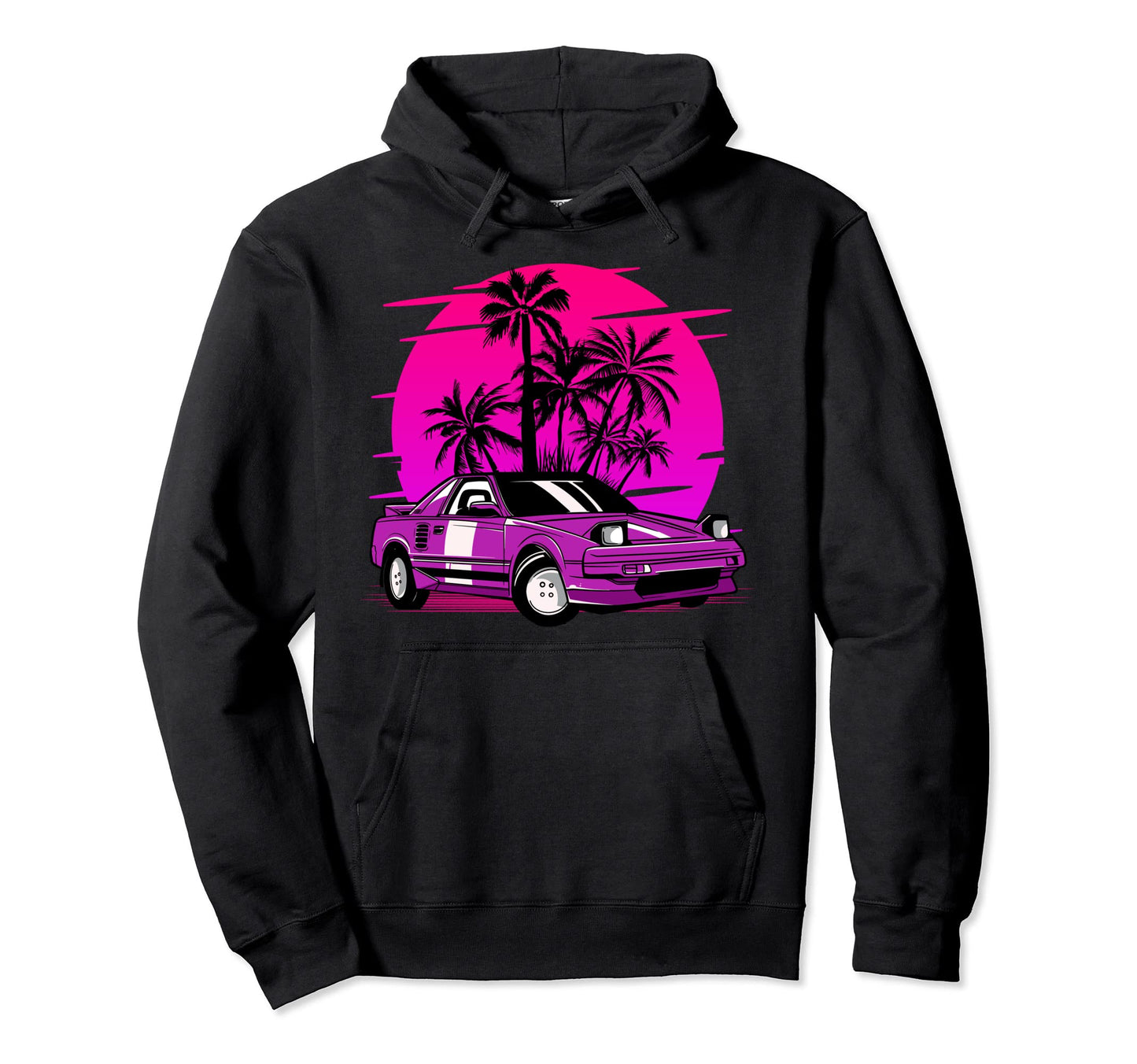 Vaporwave Car Palm Trees Visual Art Hoodie - Custom Art Print Unisex - T-Shirt, Sweatshirt, Hoodie