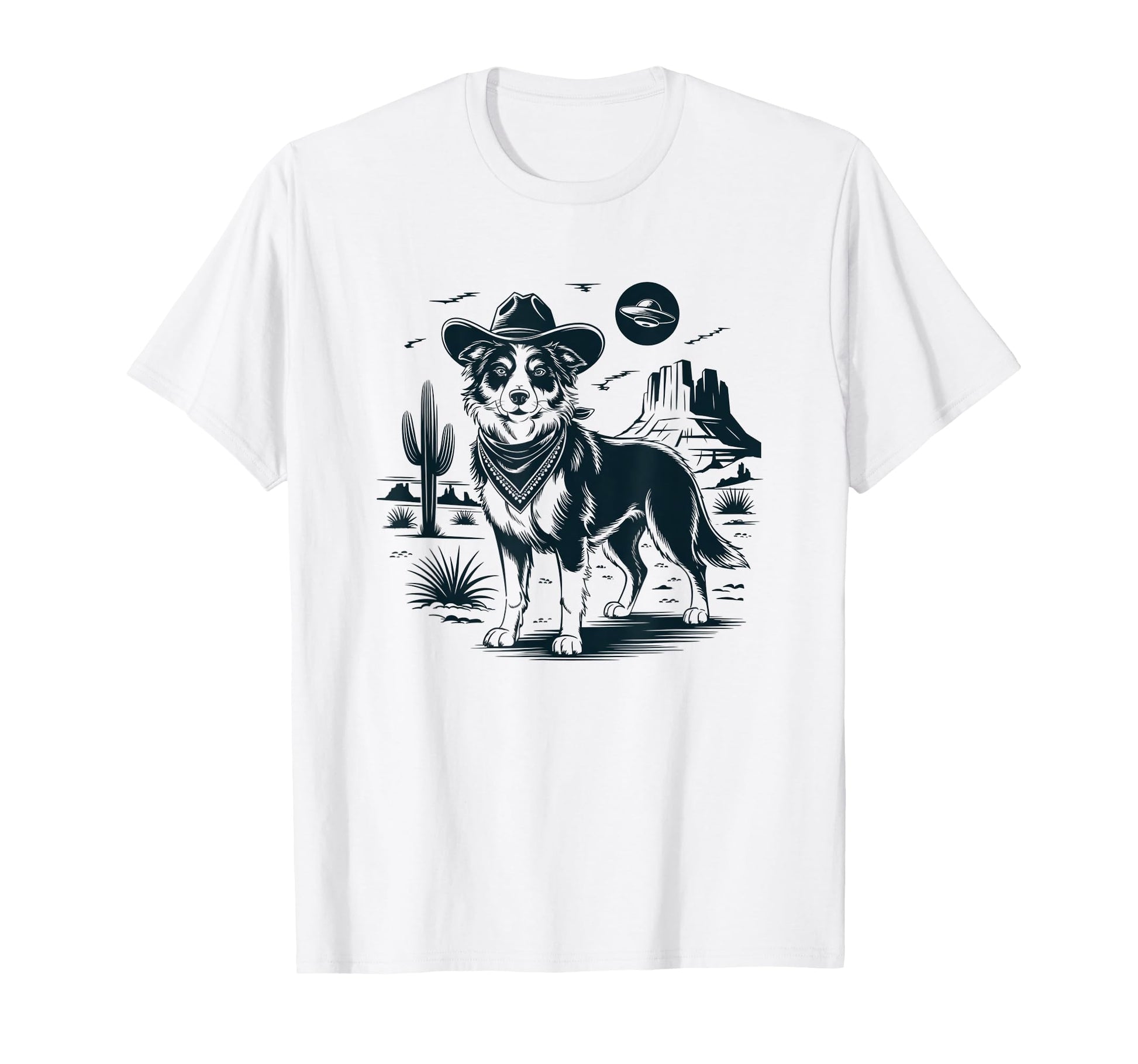 Border Collie Shepherd Ufo Western T-Shirt - Novelty Apparel Men Women - T-Shirt, Sweatshirt, Hoodie