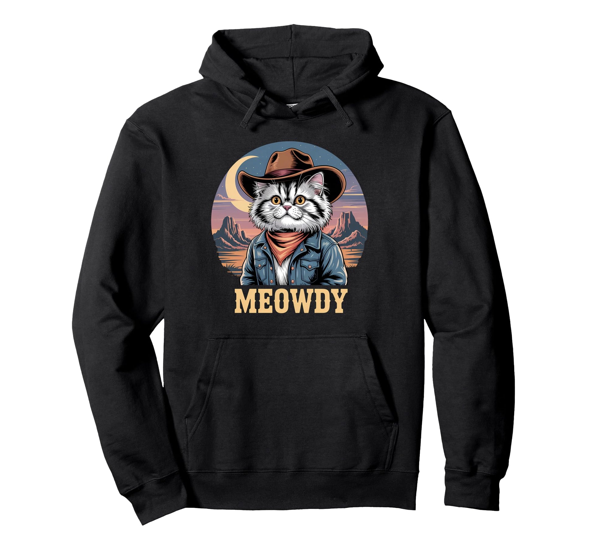 Meowdy Cat Country Western Funny Cowboy Hoodie - Novelty Apparel Men Women - T-Shirt, Sweatshirt, Hoodie