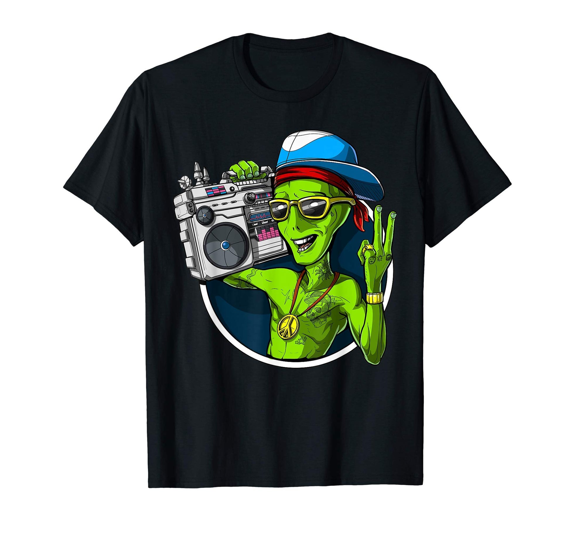 Space Alien Old School Boombox Hip Hop Rap T-Shirt - Unique Graphic Unisex - T-Shirt, Sweatshirt, Hoodie