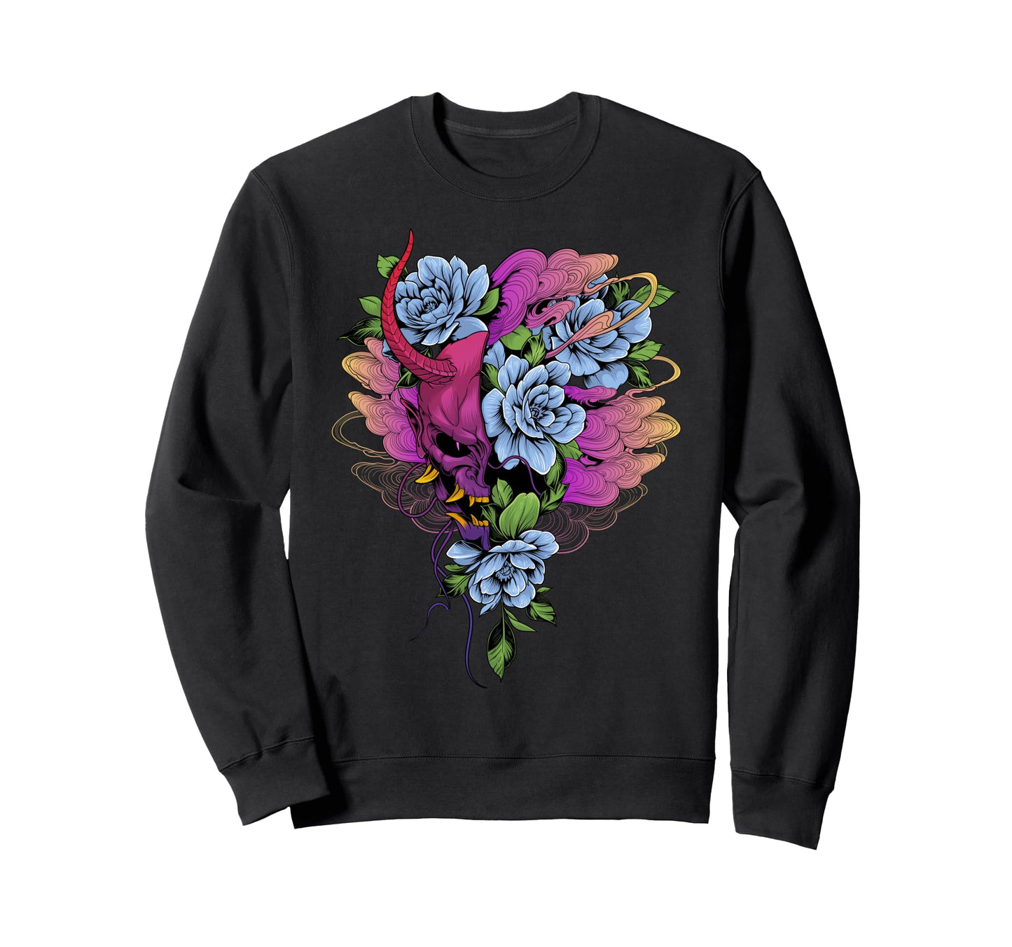 Japan Oni Flowers Sad Aesthetic Sweatshirt - Minimalist Print for Adults - T-Shirt, Sweatshirt, Hoodie
