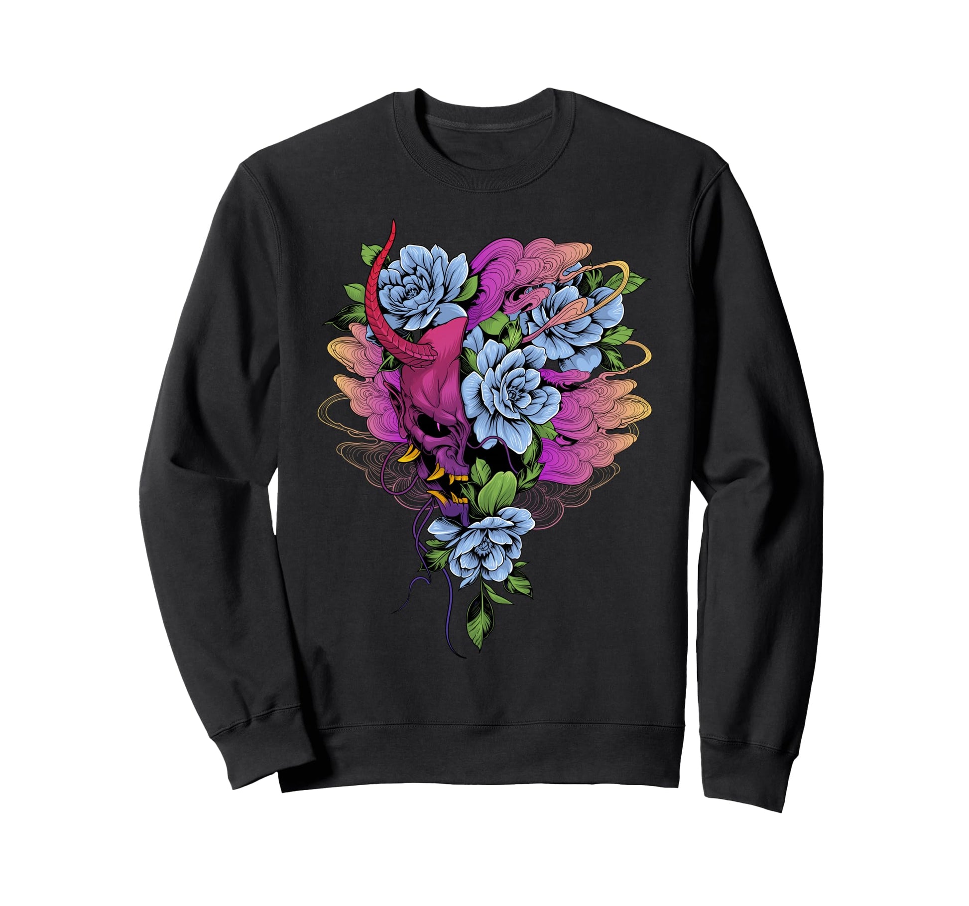 Japan Oni Flowers Sad Aesthetic Sweatshirt - Minimalist Print for Adults - T-Shirt, Sweatshirt, Hoodie