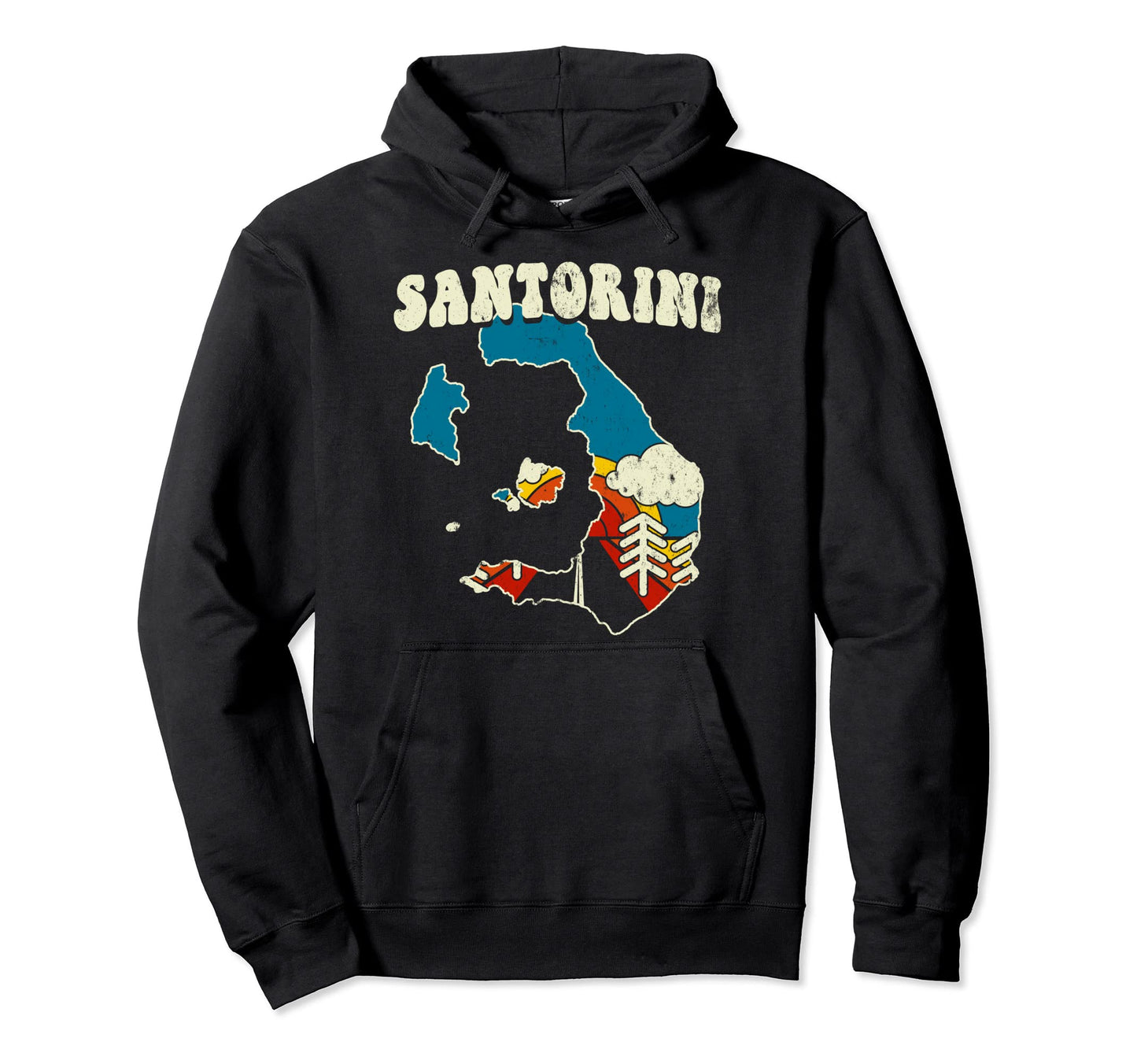 Santorini Greece Greek Island Rainbow 70S Hoodie - Unique Graphic Unisex - T-Shirt, Sweatshirt, Hoodie