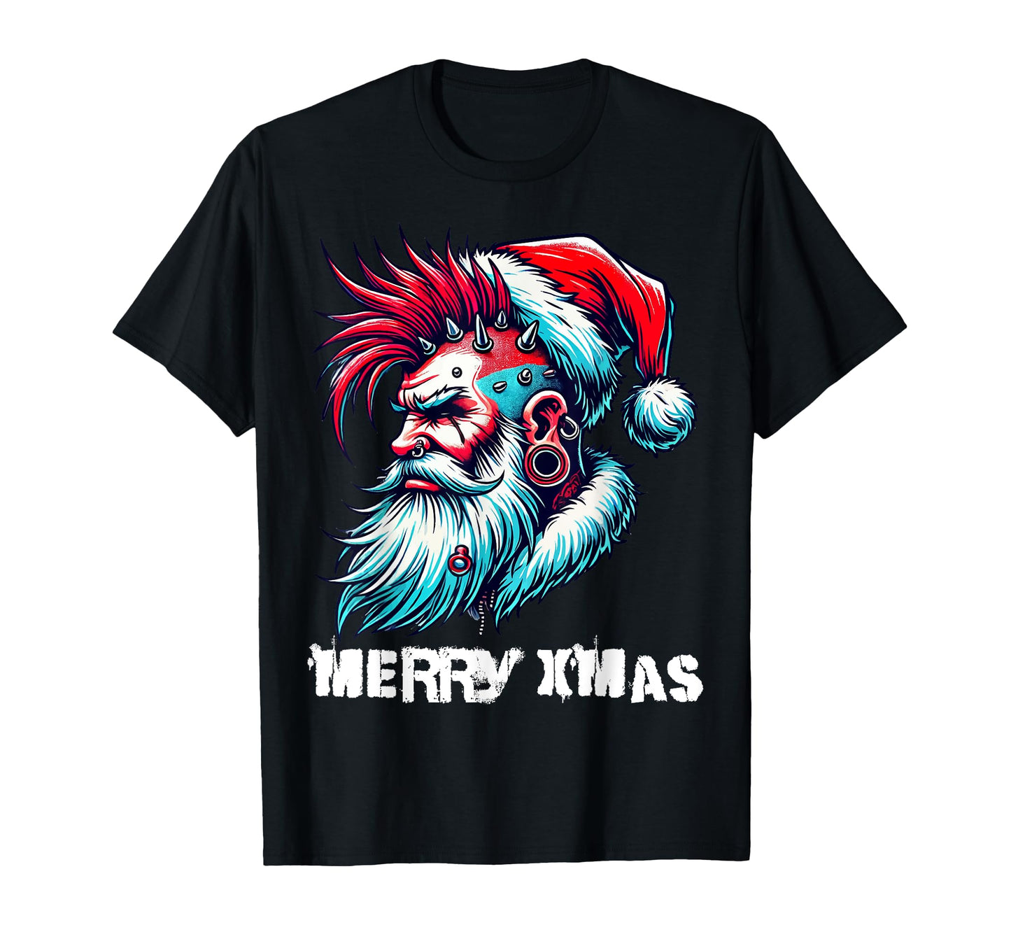 Merry X Mas Punk Rock Santa Claus T-Shirt - Minimalist Print Men Women - T-Shirt, Sweatshirt, Hoodie