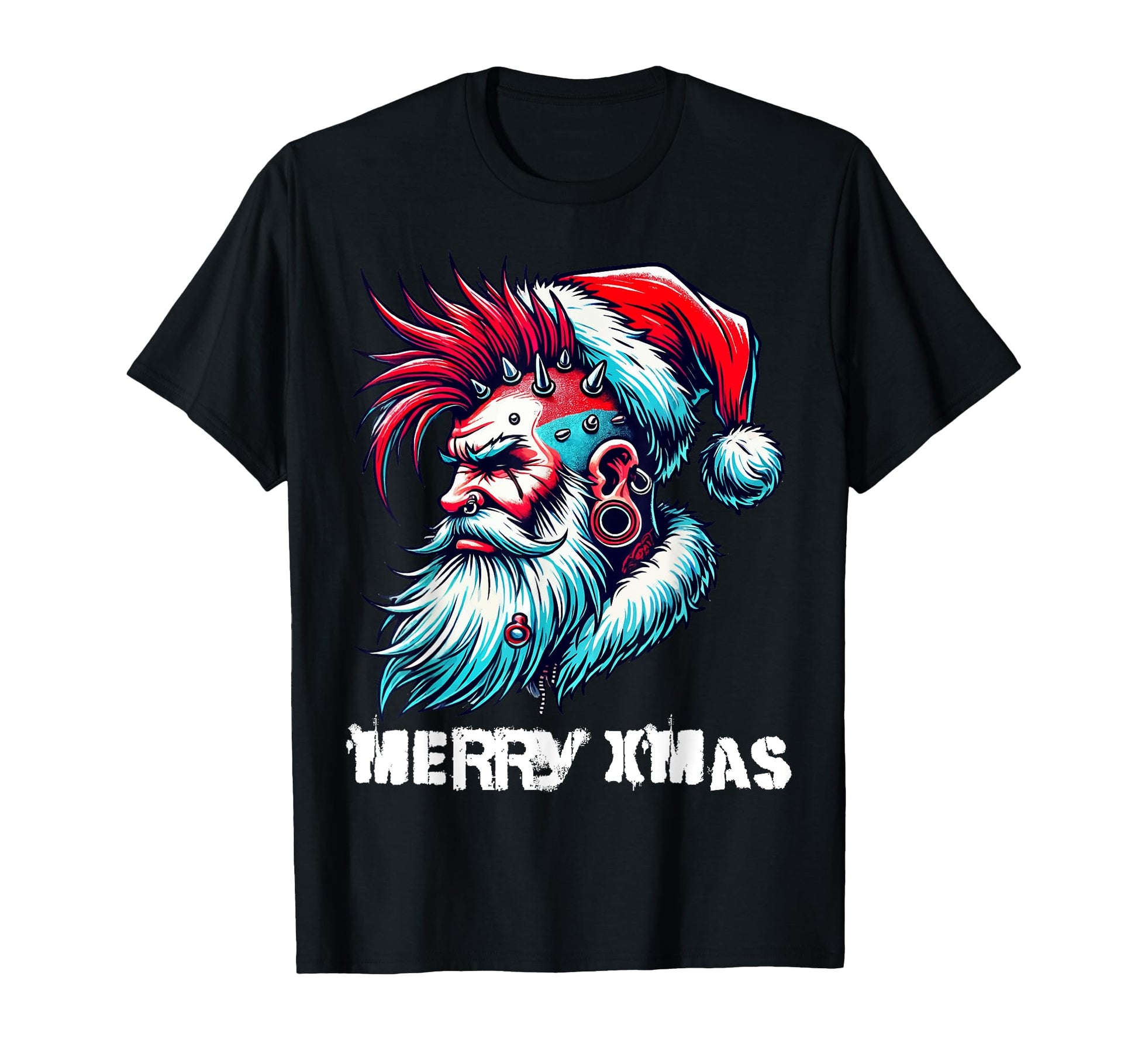 Merry X Mas Punk Rock Santa Claus T-Shirt - Minimalist Print Men Women - T-Shirt, Sweatshirt, Hoodie