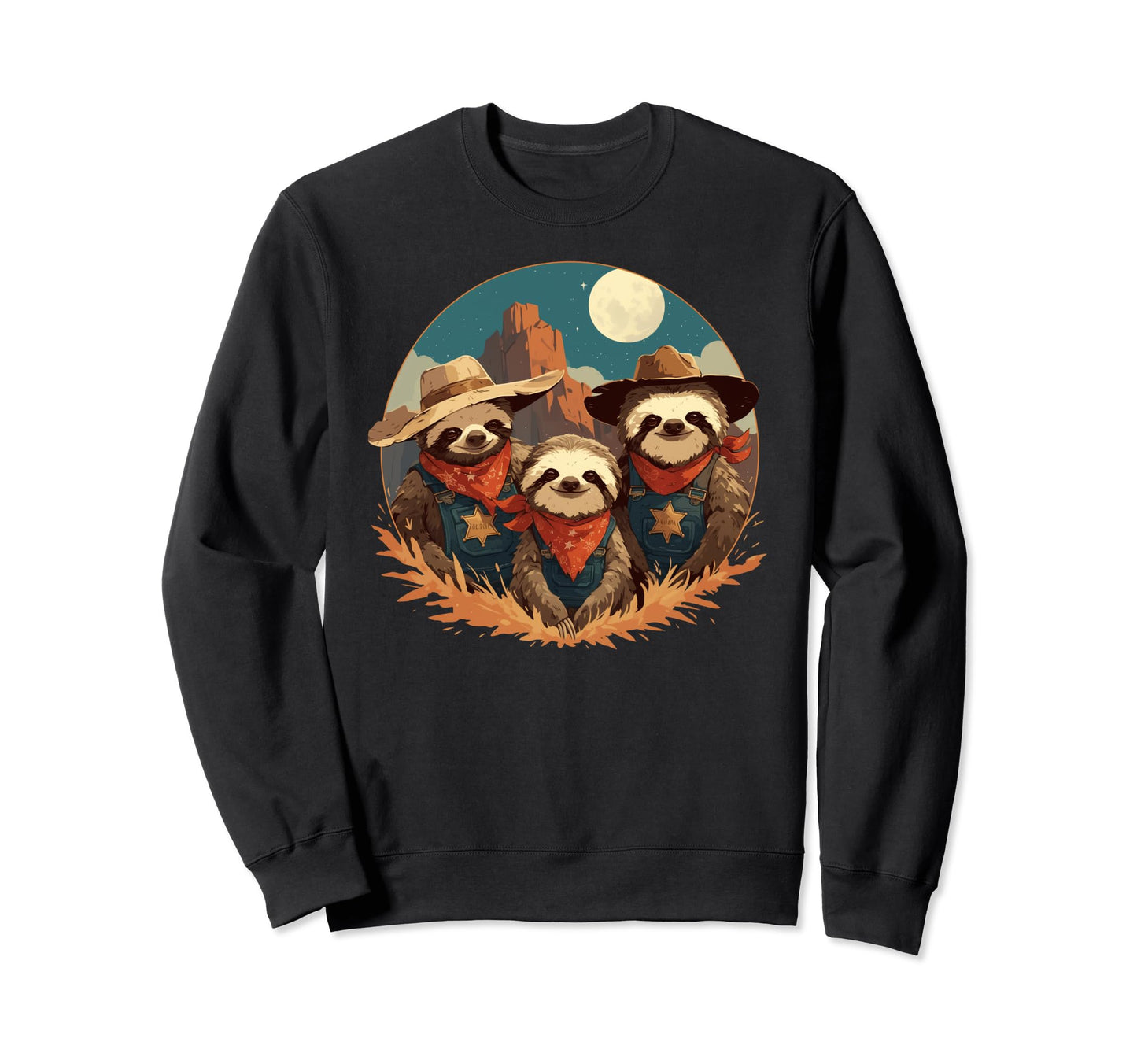 Sloth Howling Moon Cowboy Funny Sweatshirt - Aesthetic Graphic for Adults - T-Shirt, Sweatshirt, Hoodie