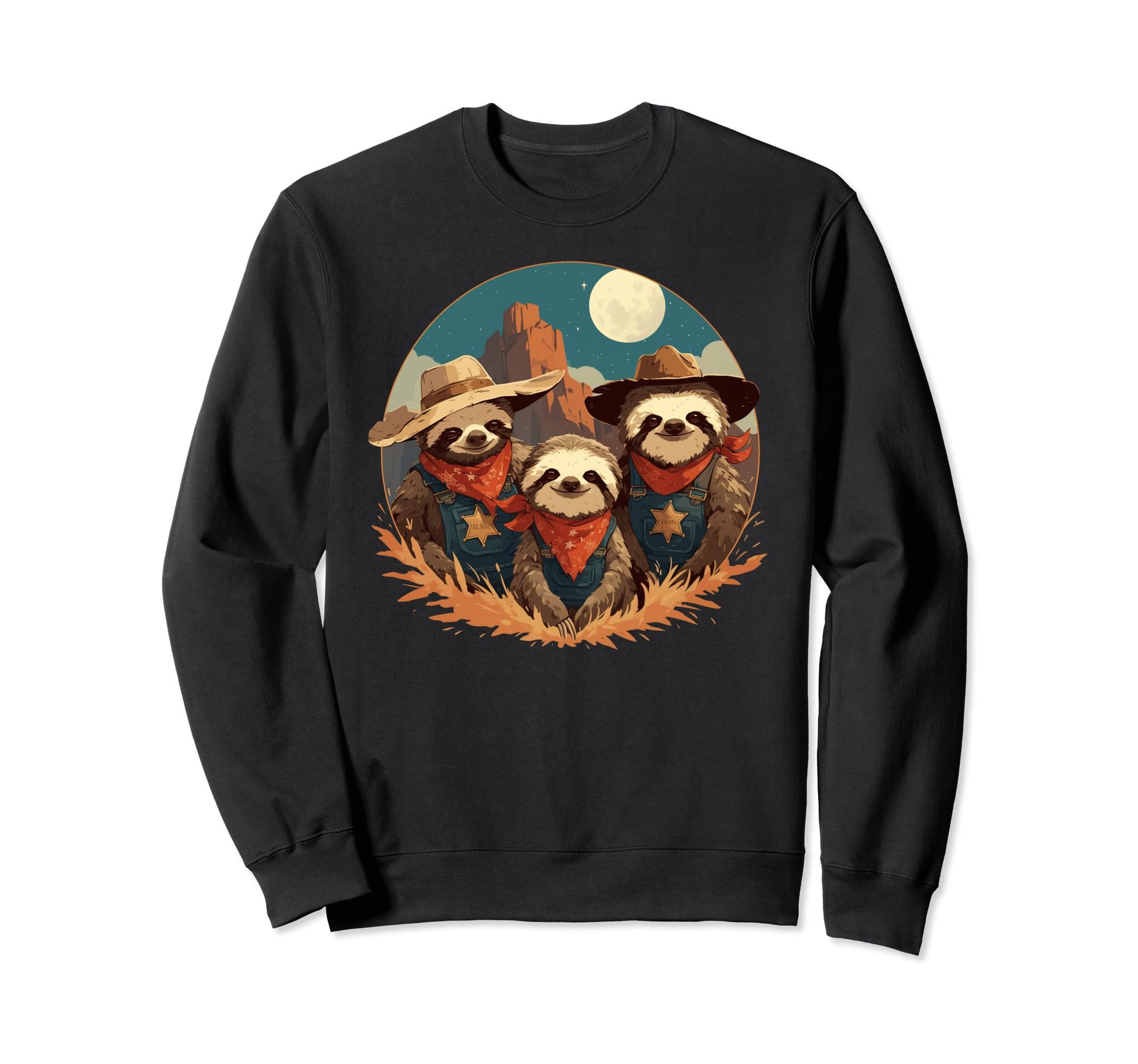 Sloth Howling Moon Cowboy Funny Sweatshirt - Aesthetic Graphic for Adults - T-Shirt, Sweatshirt, Hoodie