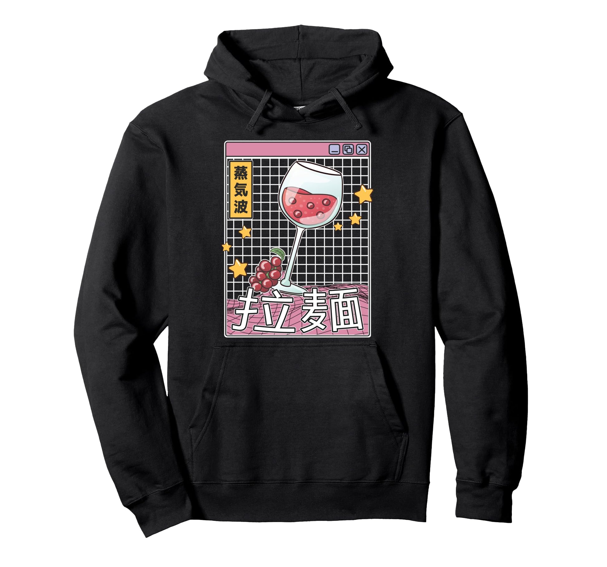 Wine Glass Kawaii Grid Vaporwave Hoodie - Fun Novelty Design Unisex - T-Shirt, Sweatshirt, Hoodie